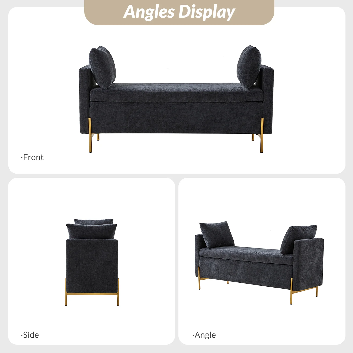 Arrigo Upholstered Flip Top Storage Bench in Black