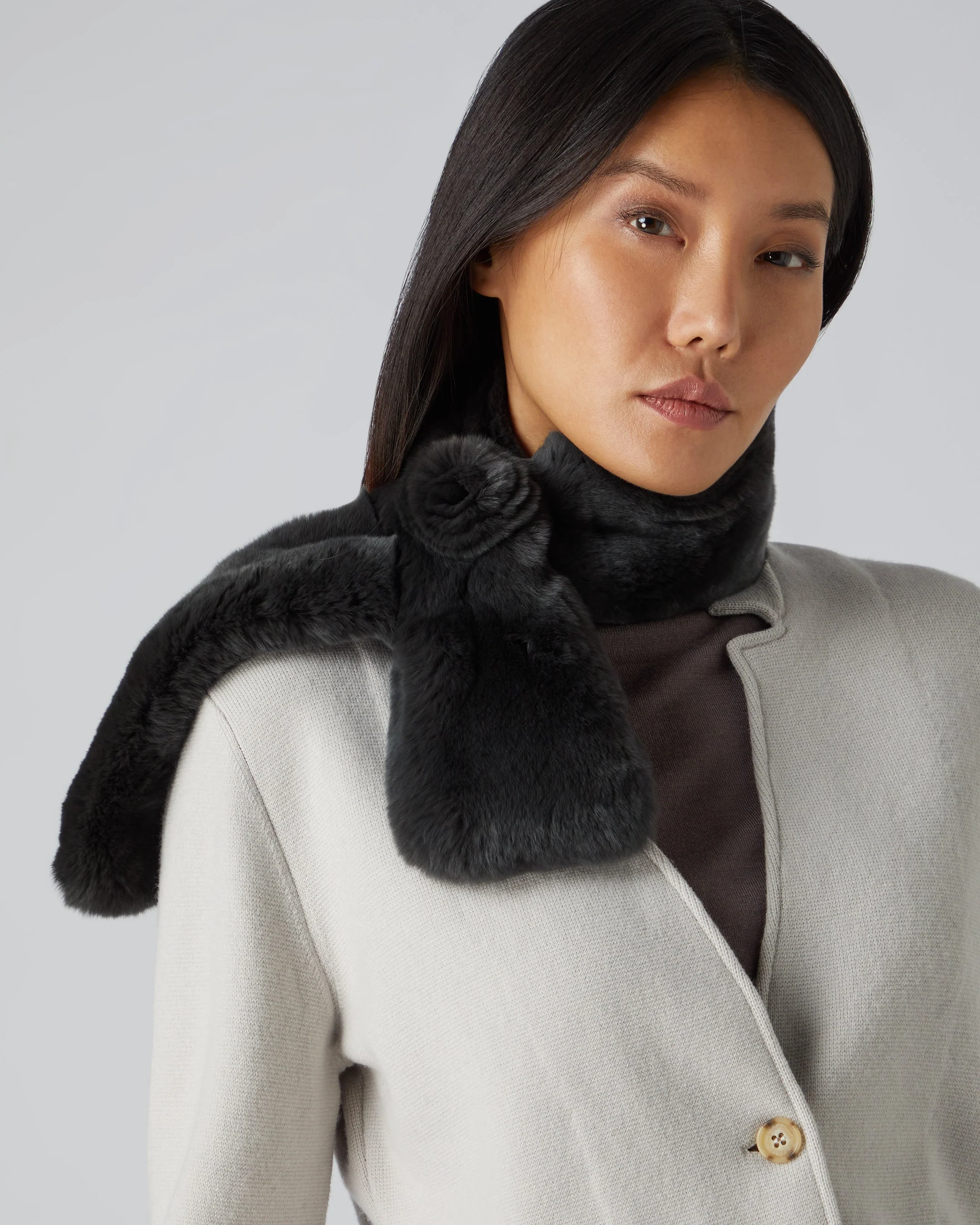 Women's Fur Neck Warmer Dark Grey