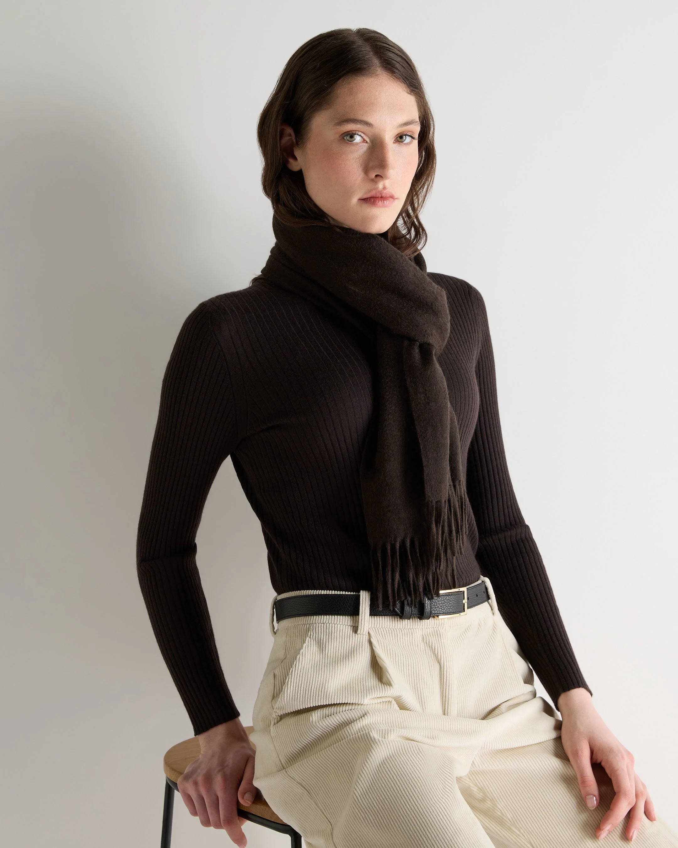 Unisex Large Woven Cashmere Scarf Chocolate Brown