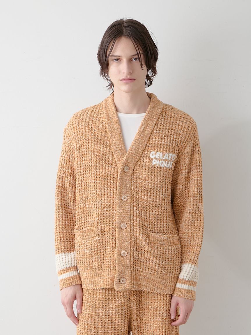 Mens Melange Waffle Knit Cardigan