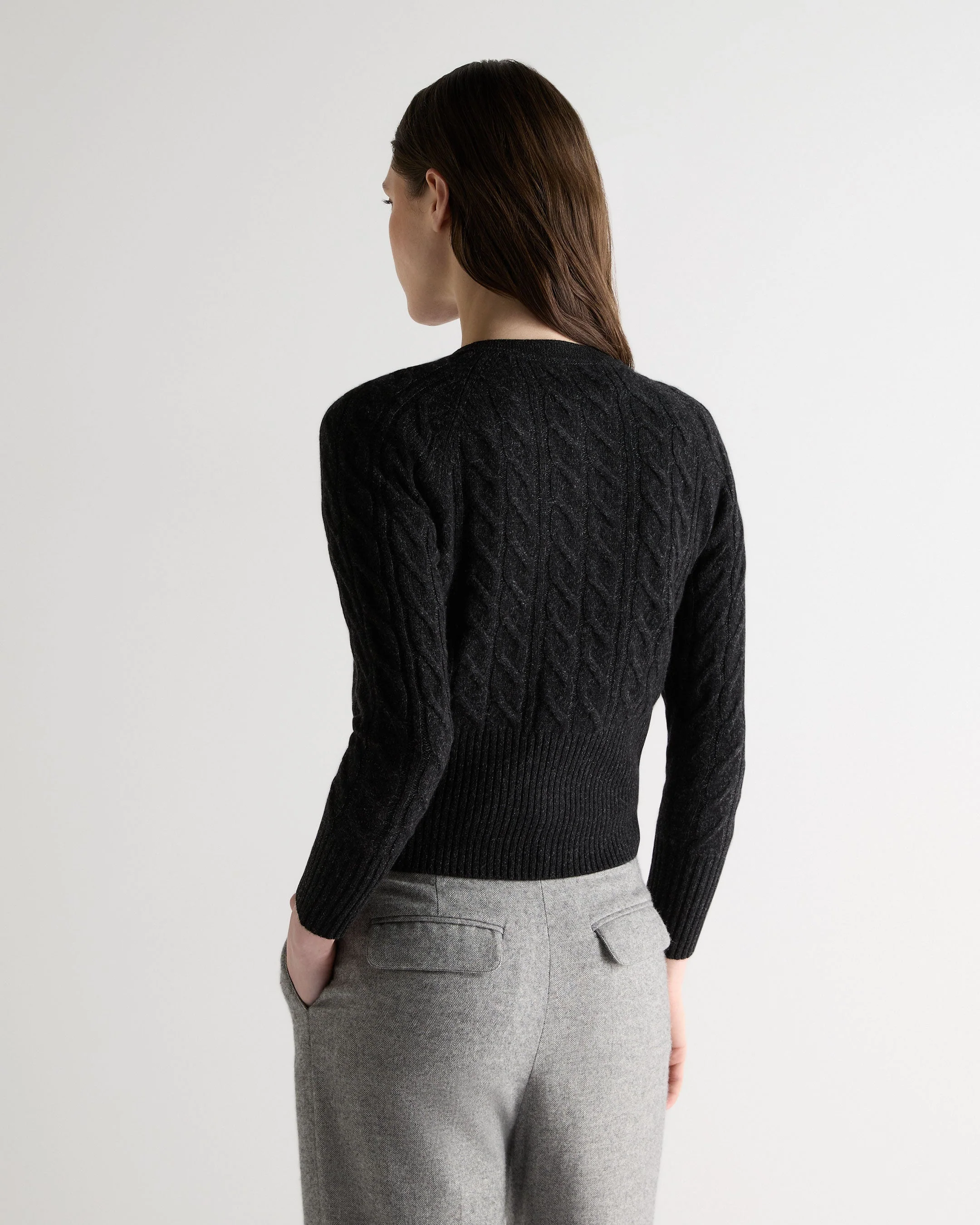 Women's Myla Cable Cashmere Cardigan Charcoal Grey Melange