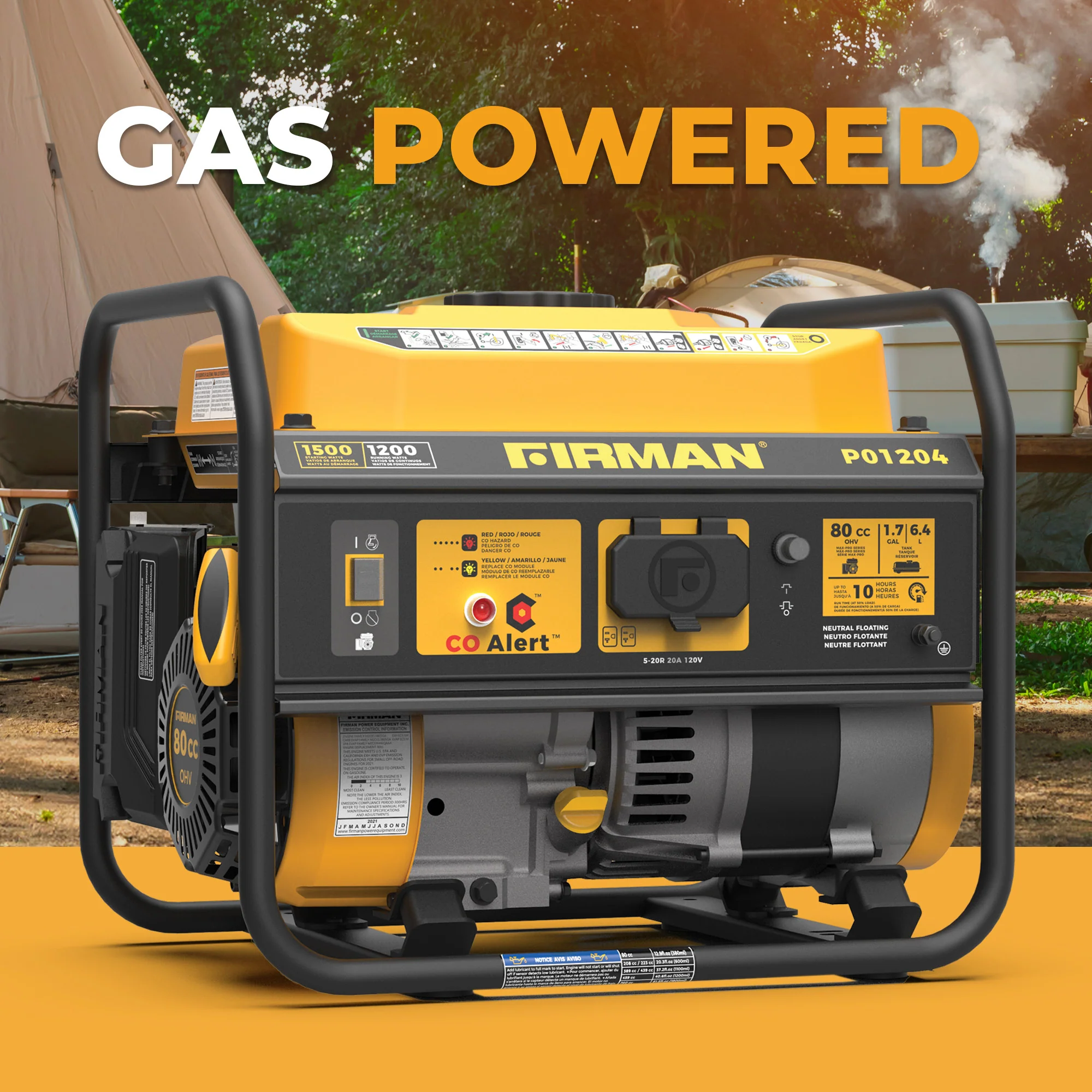 Gas Portable Generator 1500W Recoil Start with CO alert