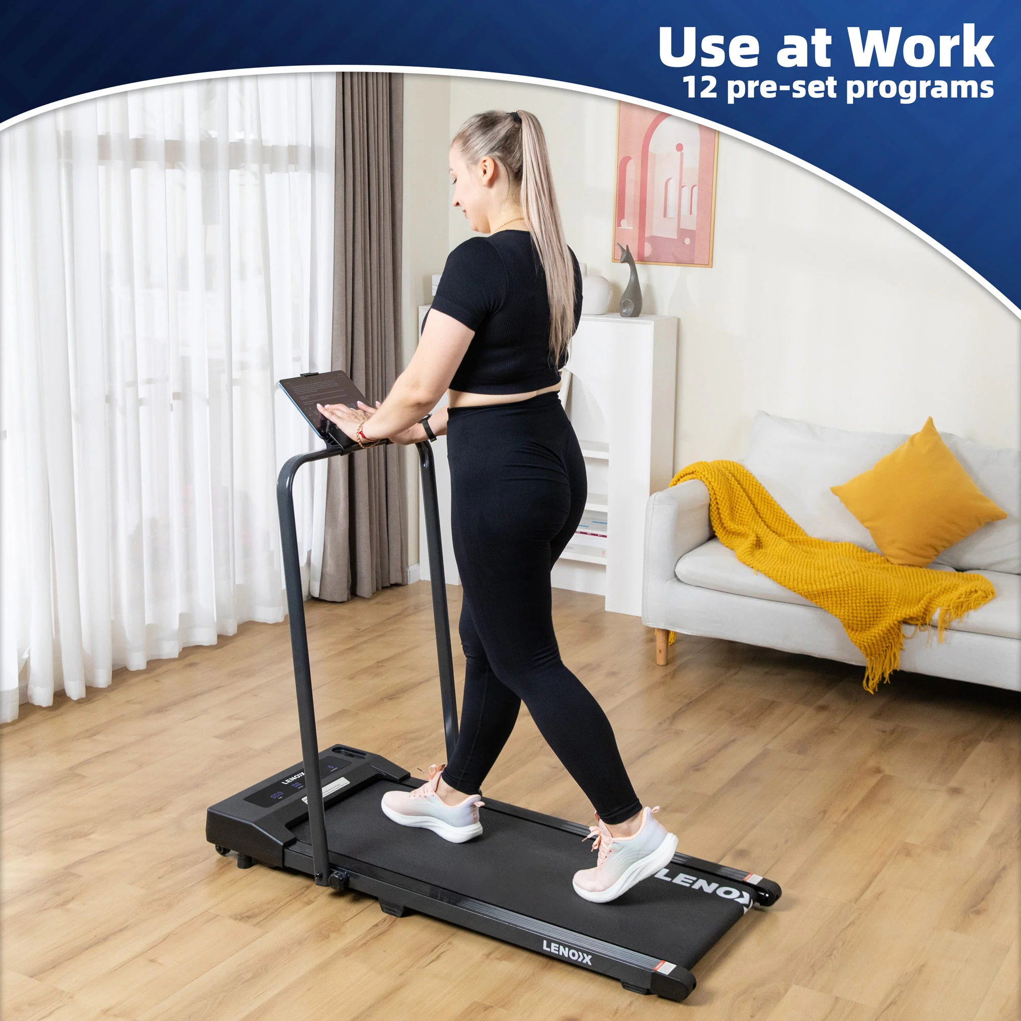 2HP Walking Pad Treadmill w/ Remote, Foldable Handrail, and Tablet Holder