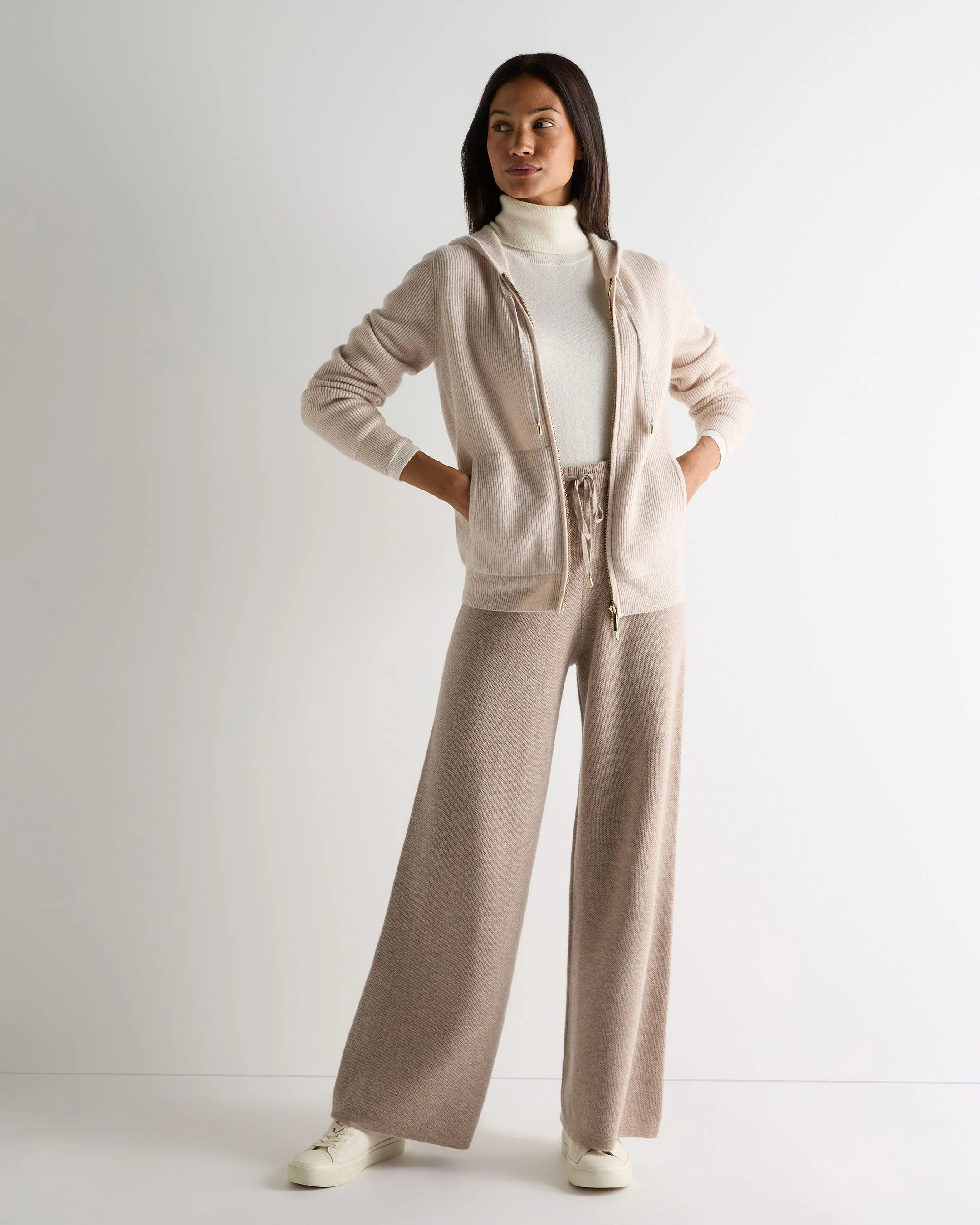 Women's Ada Ribbed Cashmere Hoodie Ecru White