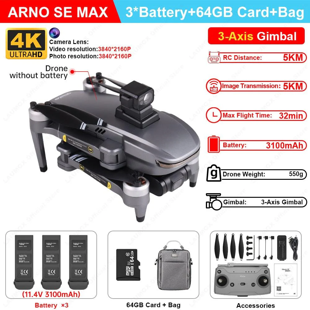 C-FLY Arno SE MAX Drone -  Profesional 4K HD Camera 3-Axis Micro Gimbal 5G Wifi GPS Drone With HD Camera FPV Brushless Foldable RC Quadcopter Professional Camera Drone