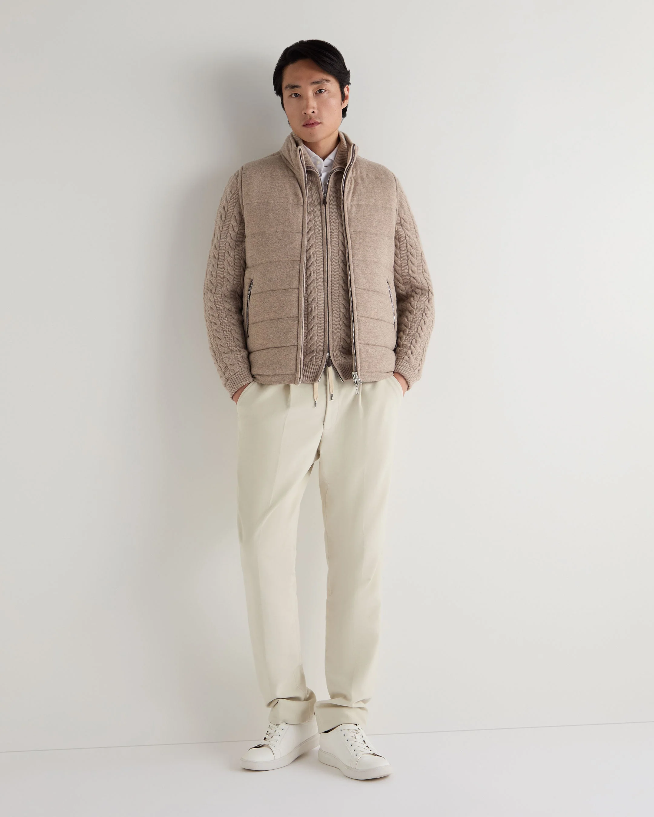 Men's Mall Reversible Cashmere Gilet Oatmeal Brown