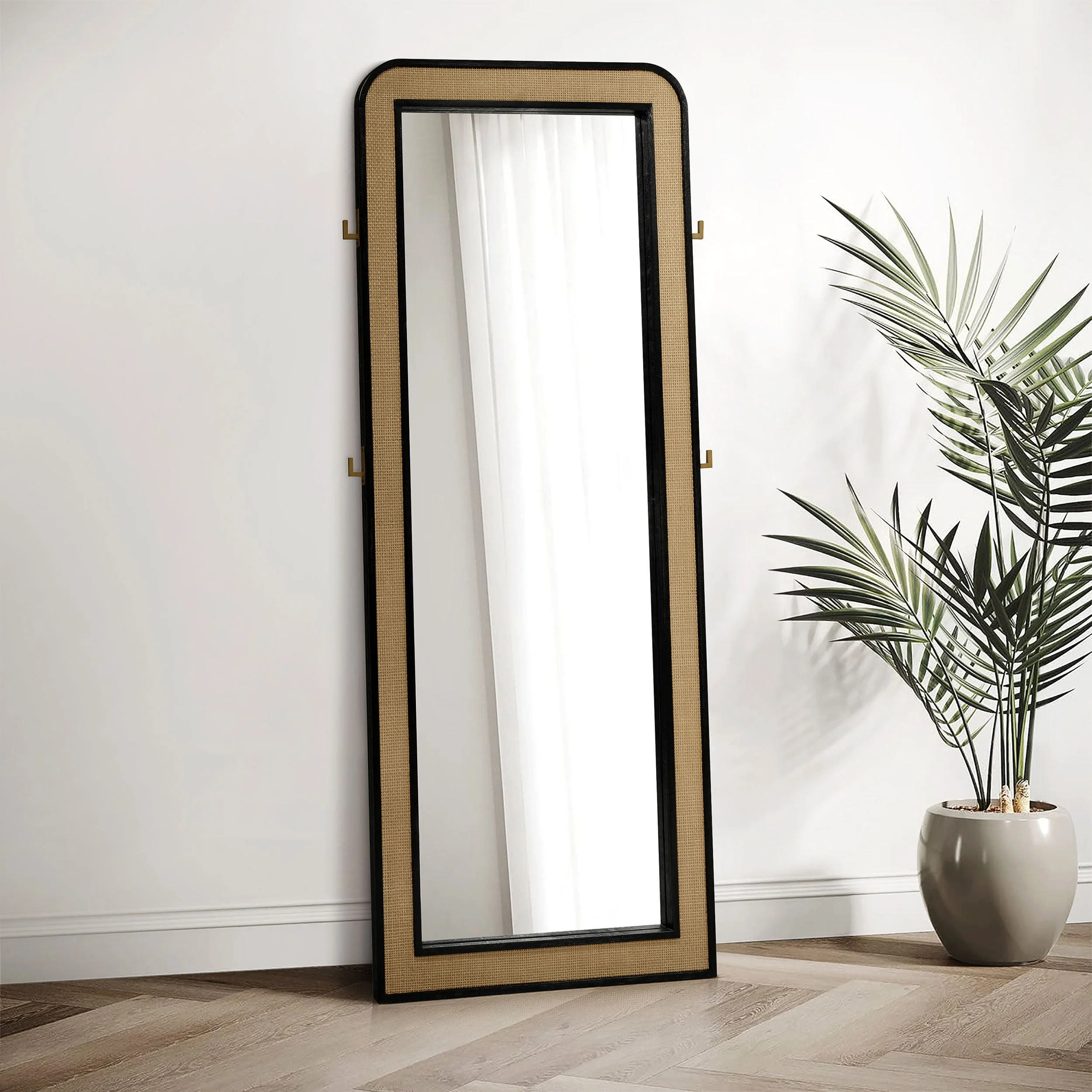 Arini Cane Weave  Length Standing Floor Mirror Black