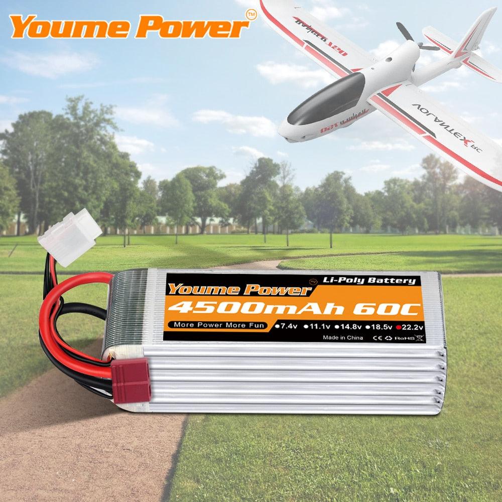 2PCS Youme 22.2V 6S Lipo Battery - 3300mah 4500mah 5200mah 6200mah 6500mah T Deans XT60 XT90 EC5 EC3 RC Parts