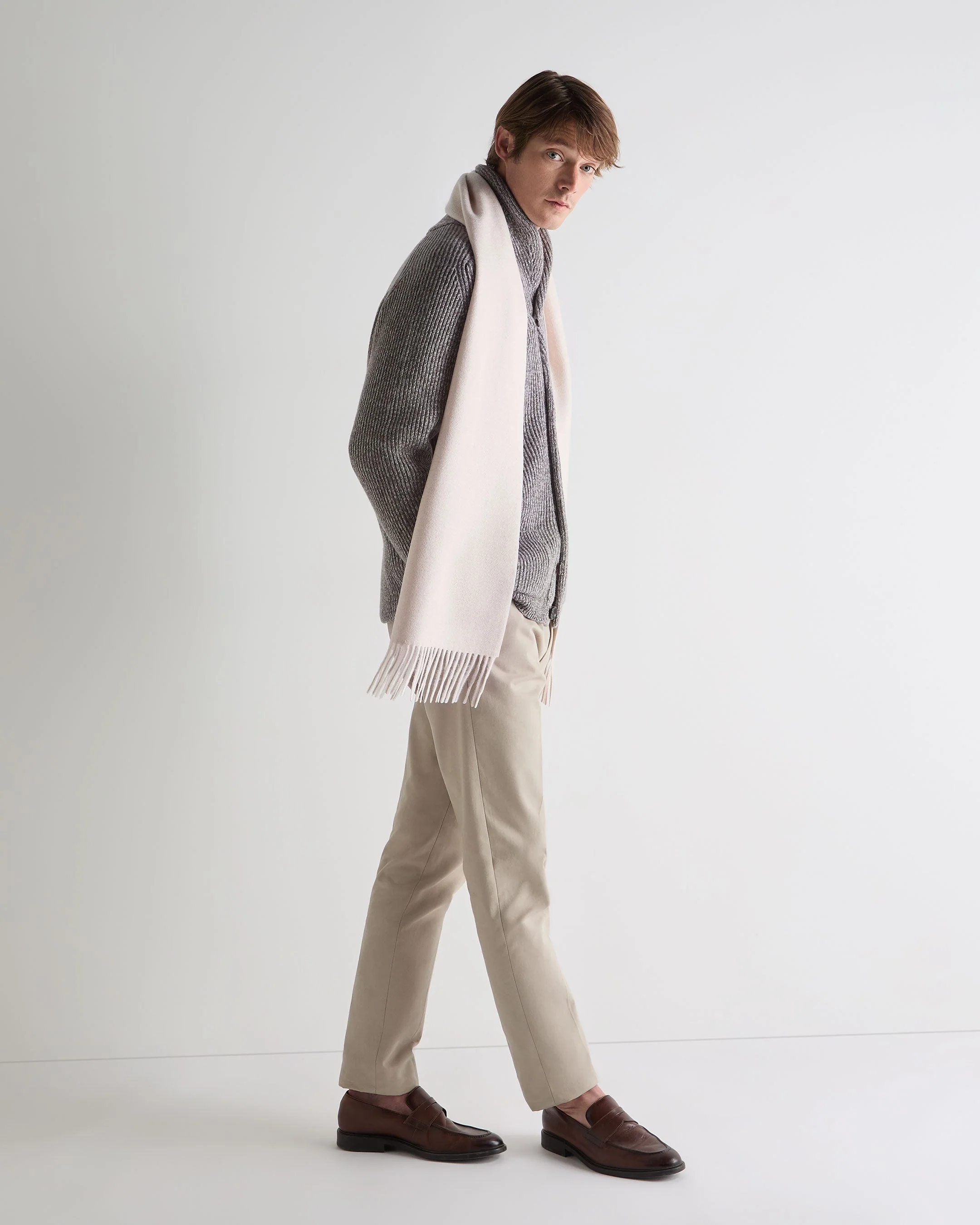 Unisex Doubleface Woven Cashmere Scarf Snow Grey