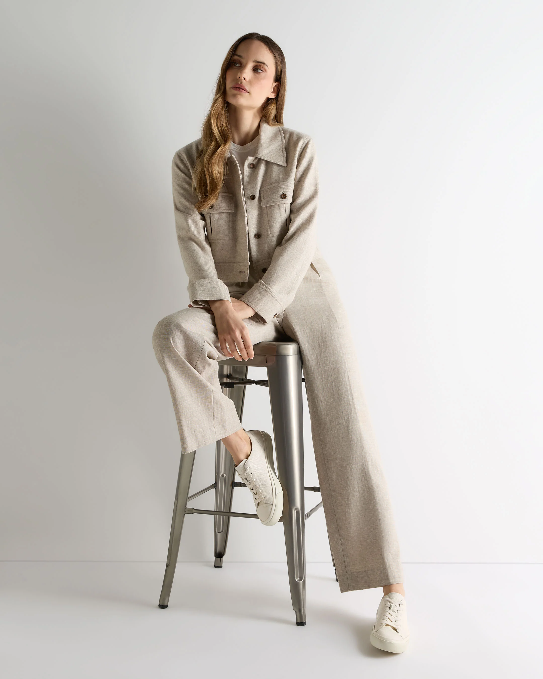 Women's Woven Cashmere Cropped Jacket Beige Brown