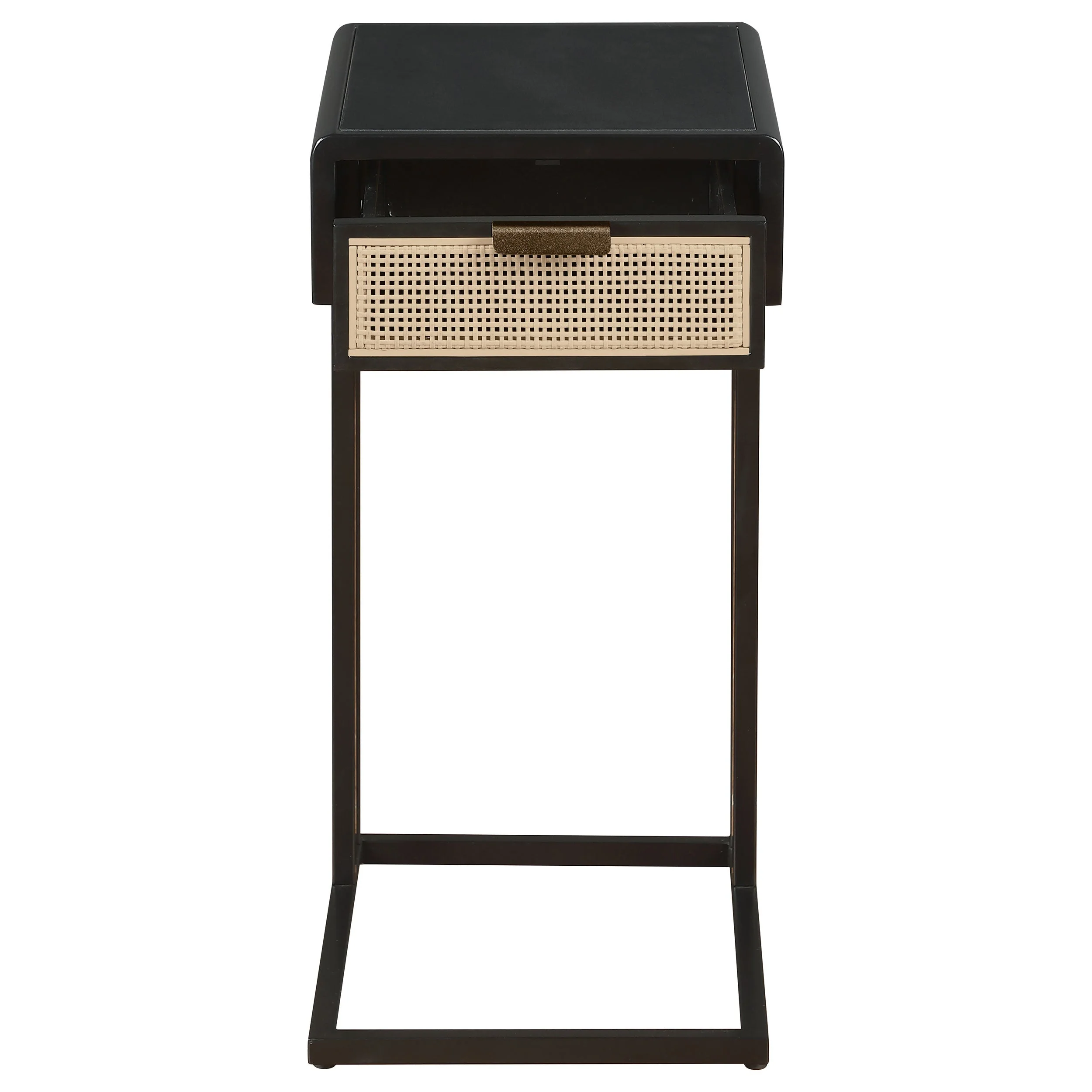 Amherst 1-drawer Radio Weave Cane Metal Side Table Black