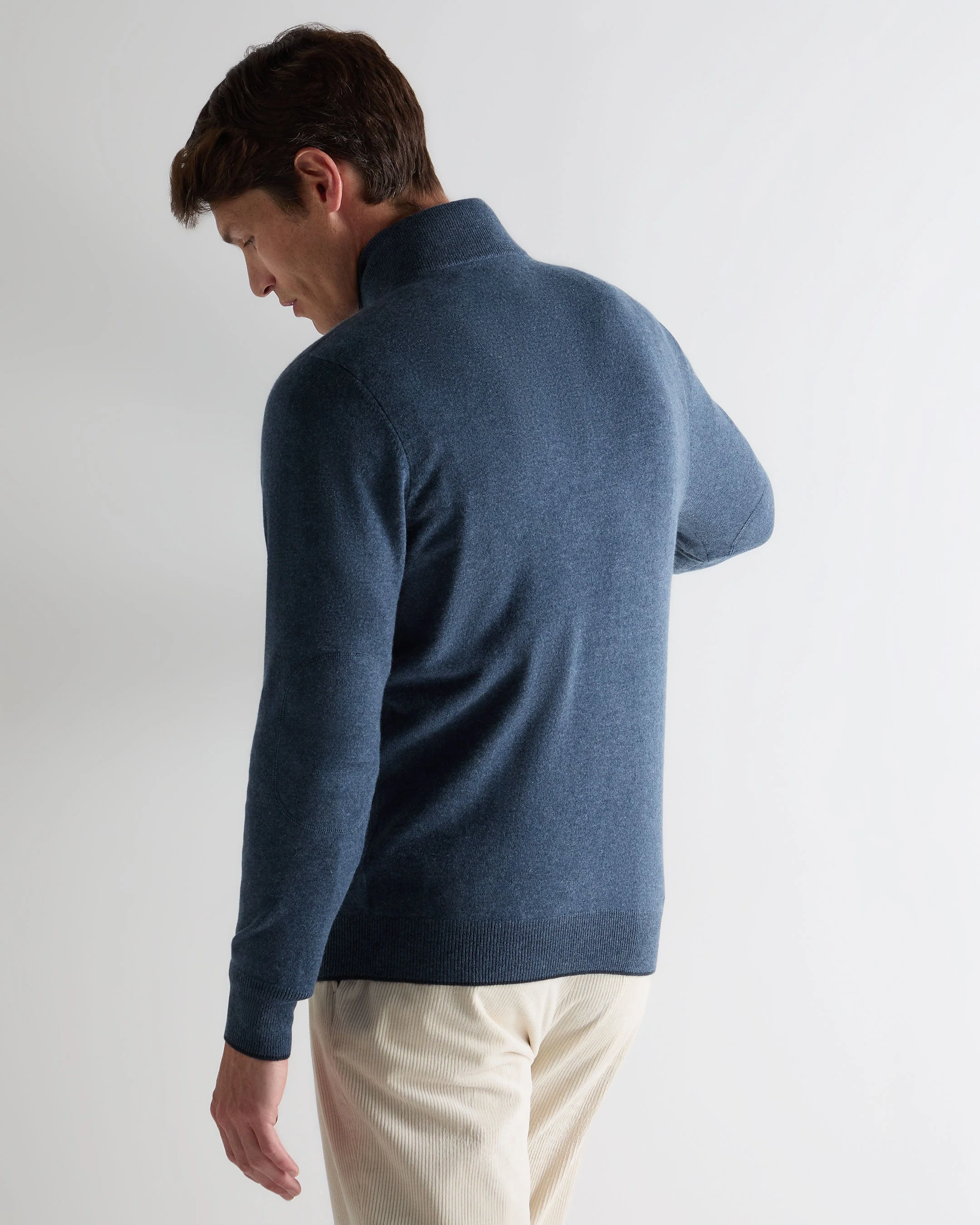 Men's Carnaby Half Zip Cashmere Jumper Light Denim Blue