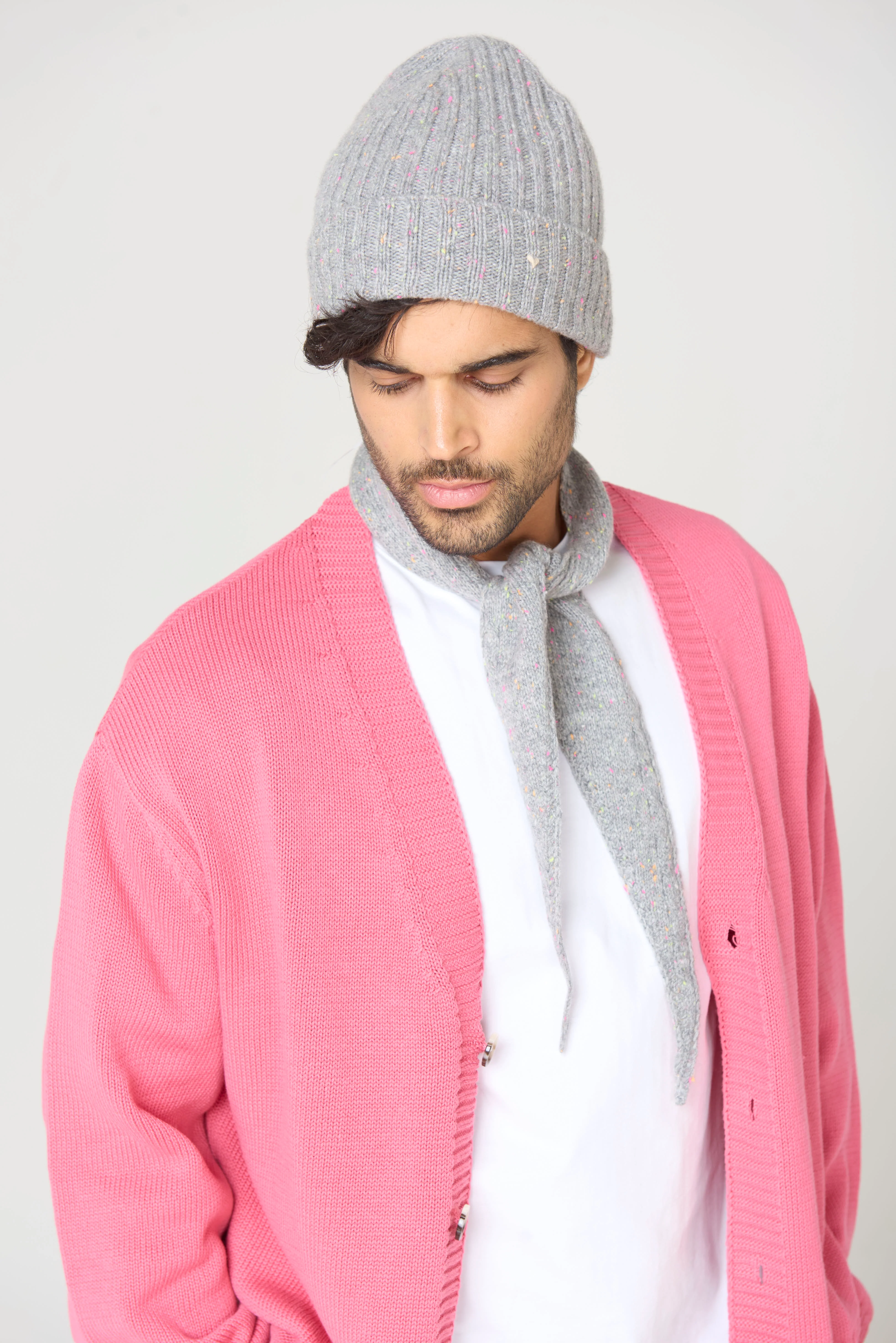 The Rib Beanie – Grey Confetti