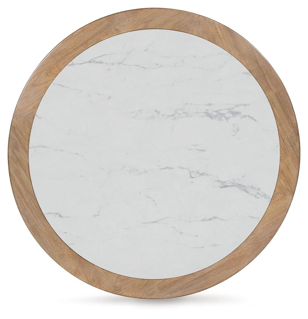 Camdill - Round Cocktail Table - Light Brown / White