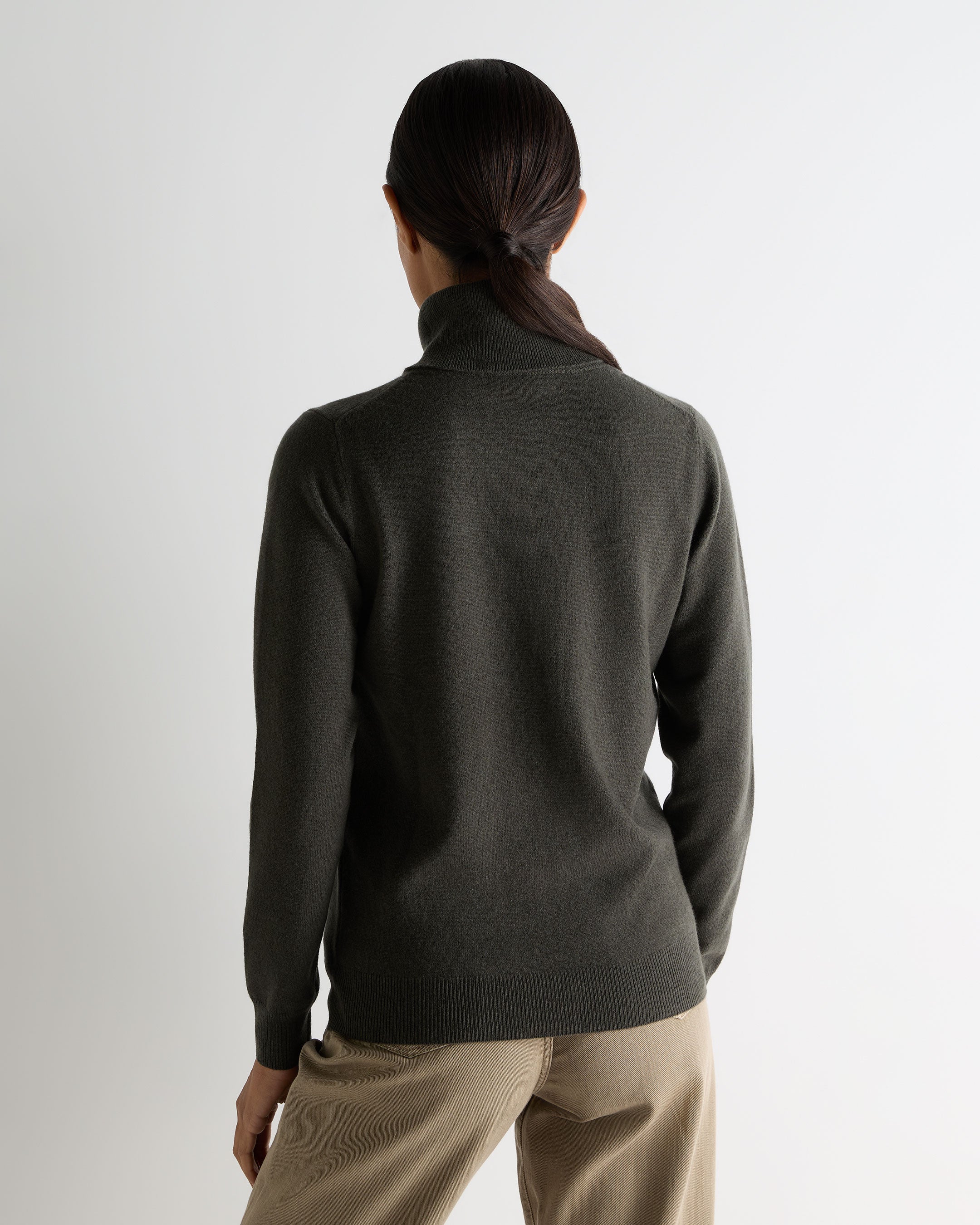 Women's Luna Turtle Neck Cashmere Sweater Arabica Khaki Green