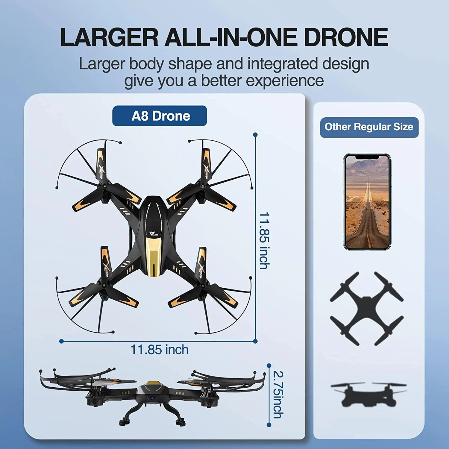 ATTOP A8 Drone - Larger 1080P FPV Drone with Camera One Key Start/Hover/Land Kids Drone Remote/APP/Voice/Gesture Control 24 Min Flight Low Battery Warn Safe Design