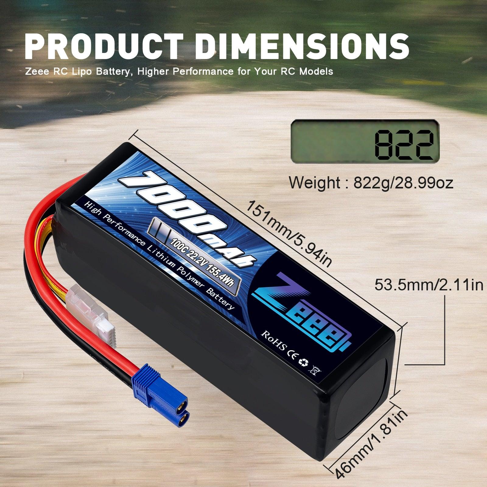 2Units Zeee Lipo Battery 4S 7000mAh 6S 14.8V 22.2V 100C Softcase with EC5 Plug for RC Car Truck Tank  Racer Hobby RC Battery