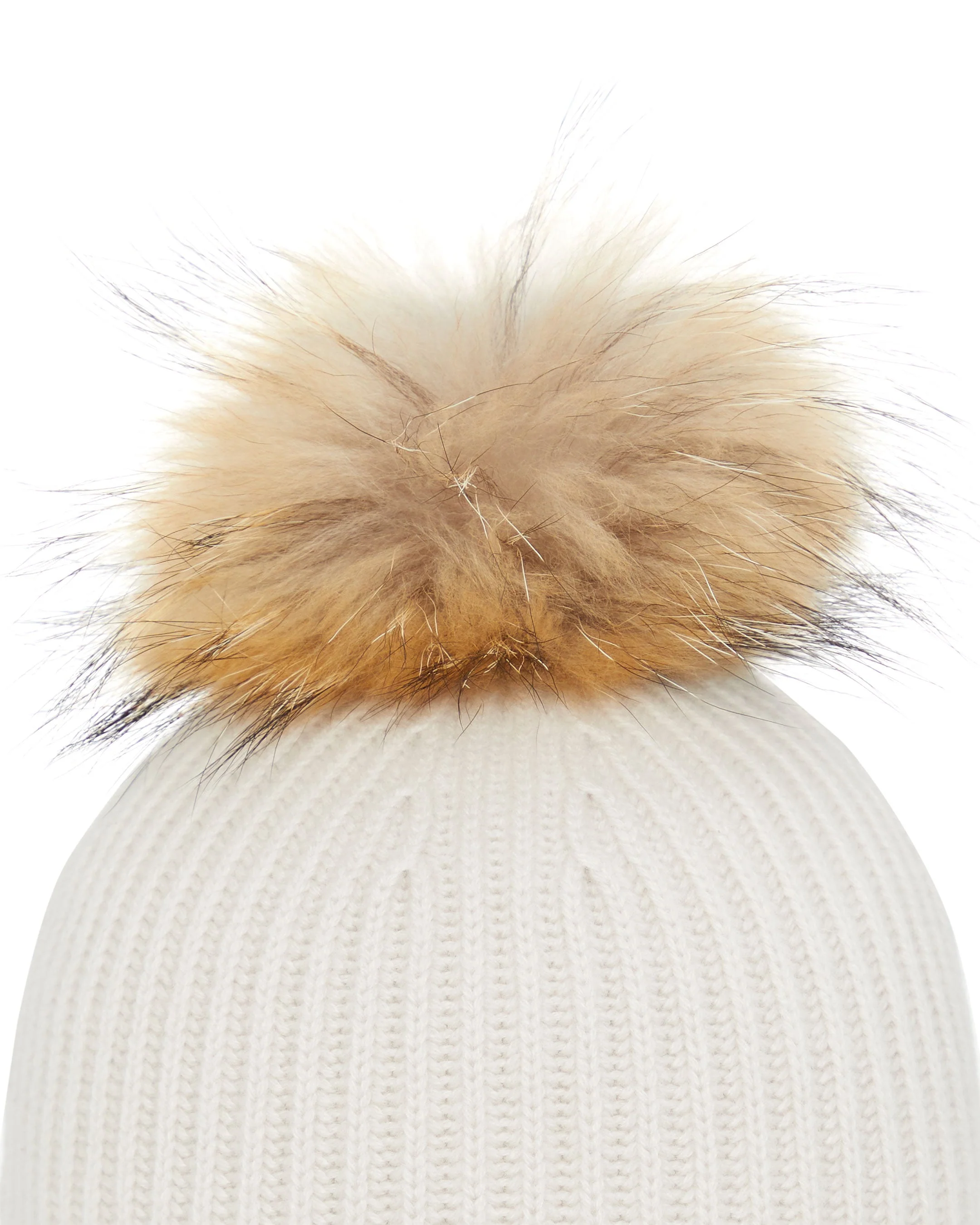 Unisex Ribbed Cashmere Hat With Detachable Pom Snow Grey