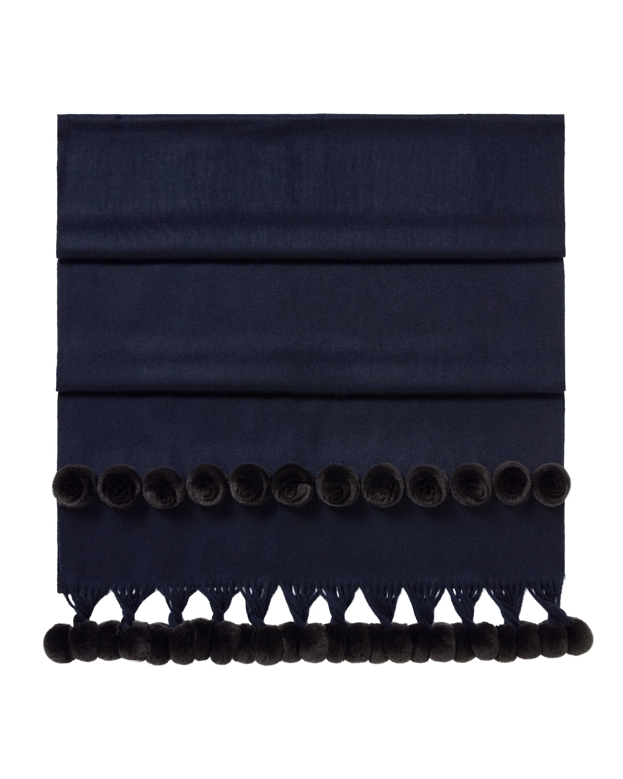 Women's Davos Fur Bobble Woven Shawl Navy Blue