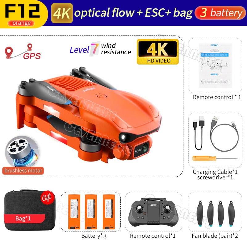 F12 GPS Drone - 4K HD professional 6K HD Dual Camera Wi-Fi FPV RC helicopter Brushless Foldable Quadcopter RC Distance 2KM Professional Camera Drone