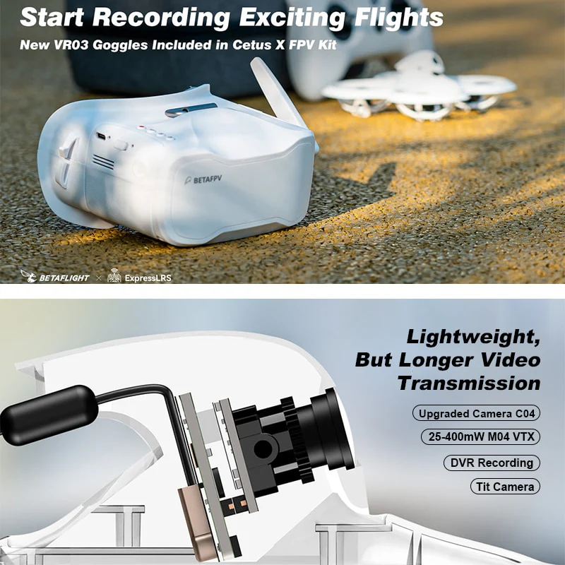 BETAFPV Cetus X - Brushless ELRS FPV Quadcopter BNF/ RTF LiteRadio 3 Radio Transmitter VR03 FPV Goggles C04 FPV Camera RC Drone