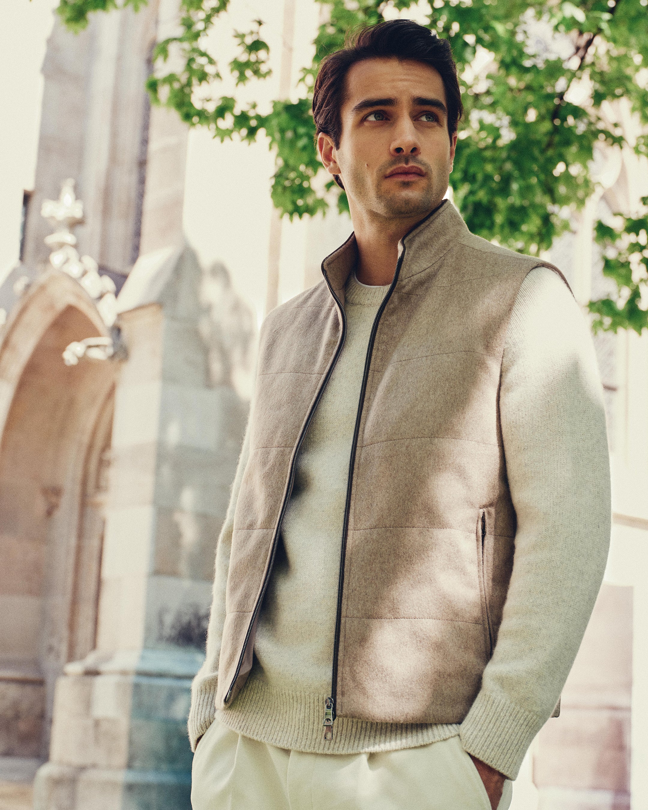 Men's Raglan Cashmere Sweater Ash Grey Marl