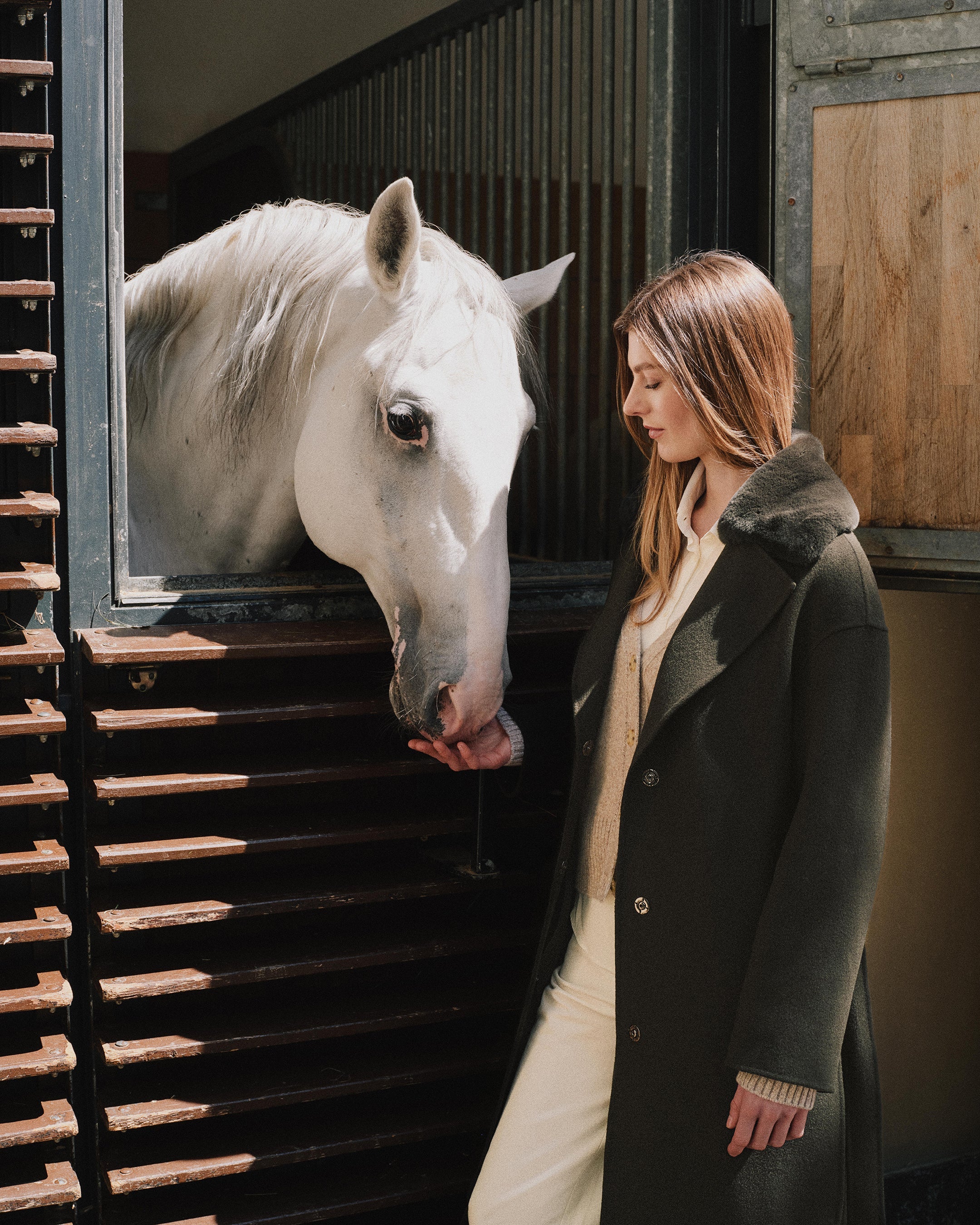 Women's Fur Collar Longline Coat Green