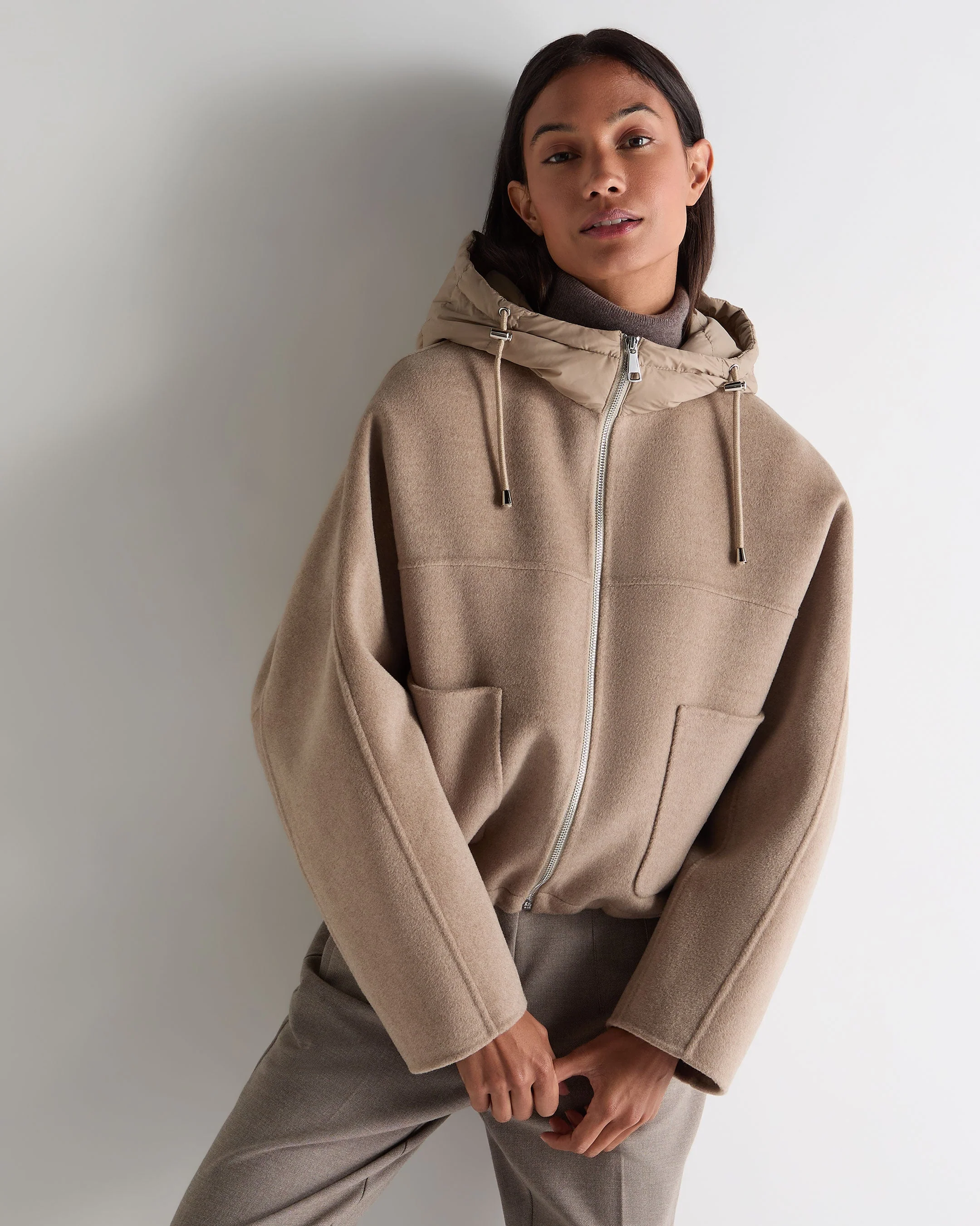 Women's Down Hood Jacket Taupe Brown