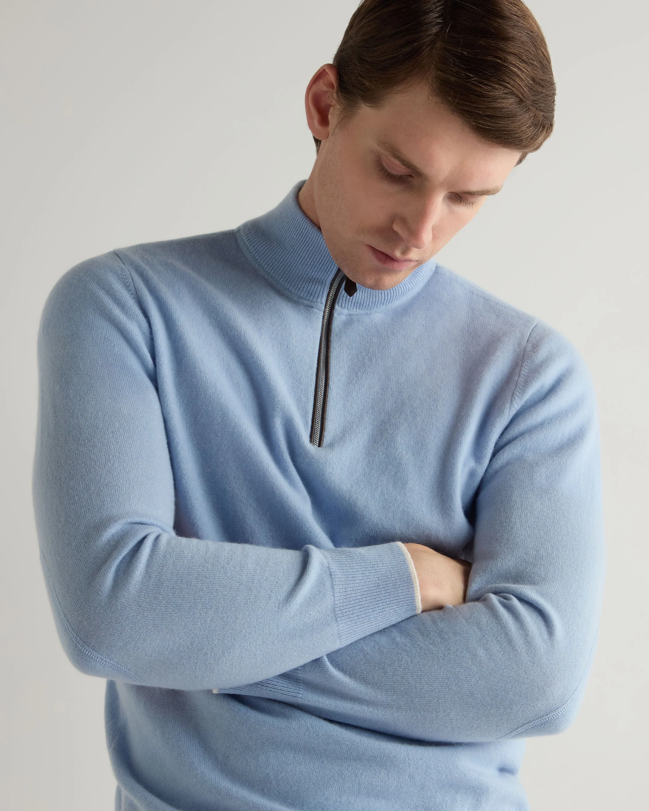 Men's Carnaby Half Zip Cashmere Jumper Sea Mist Blue