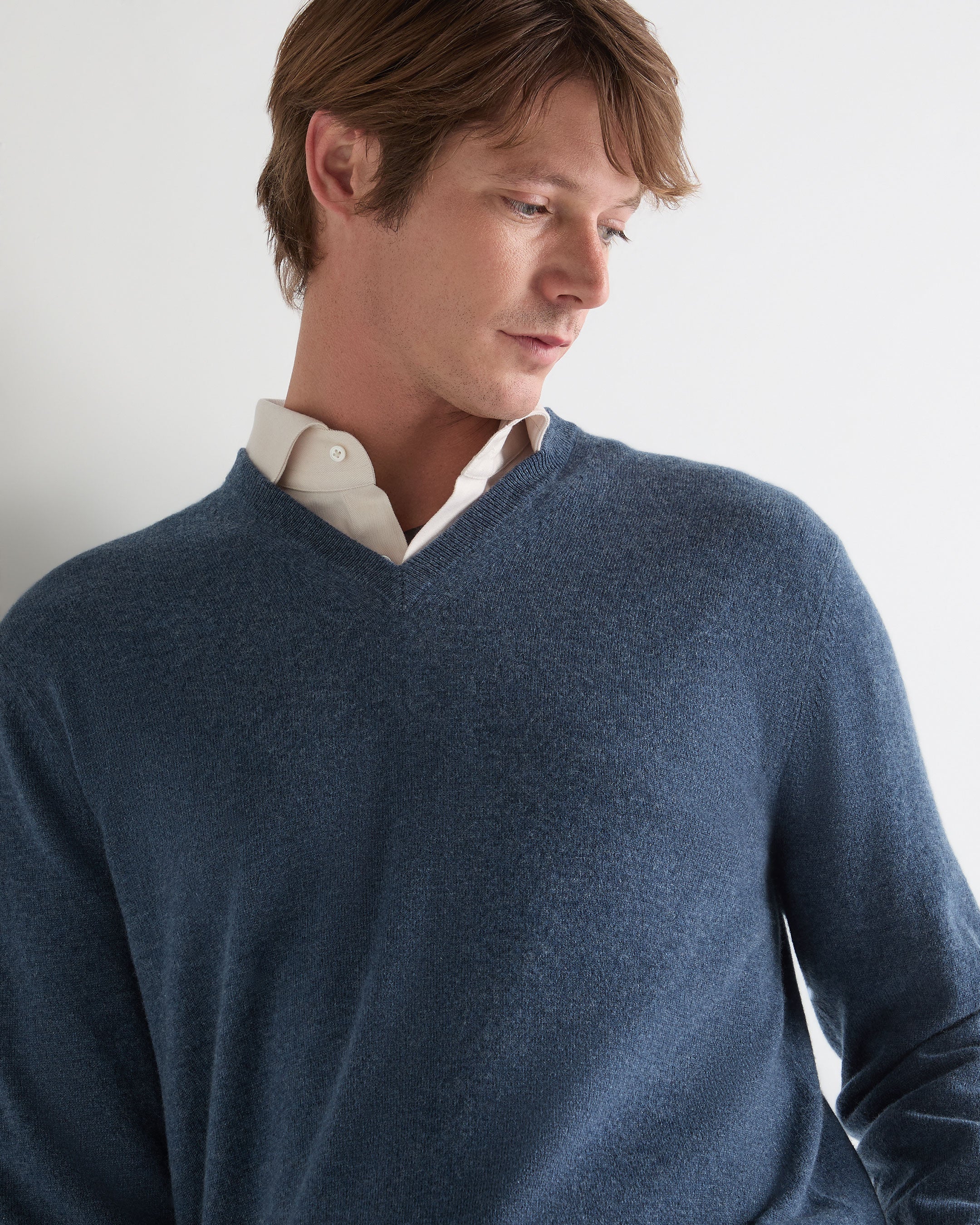 Men's Burlington V Neck Cashmere Sweater Light Denim Blue