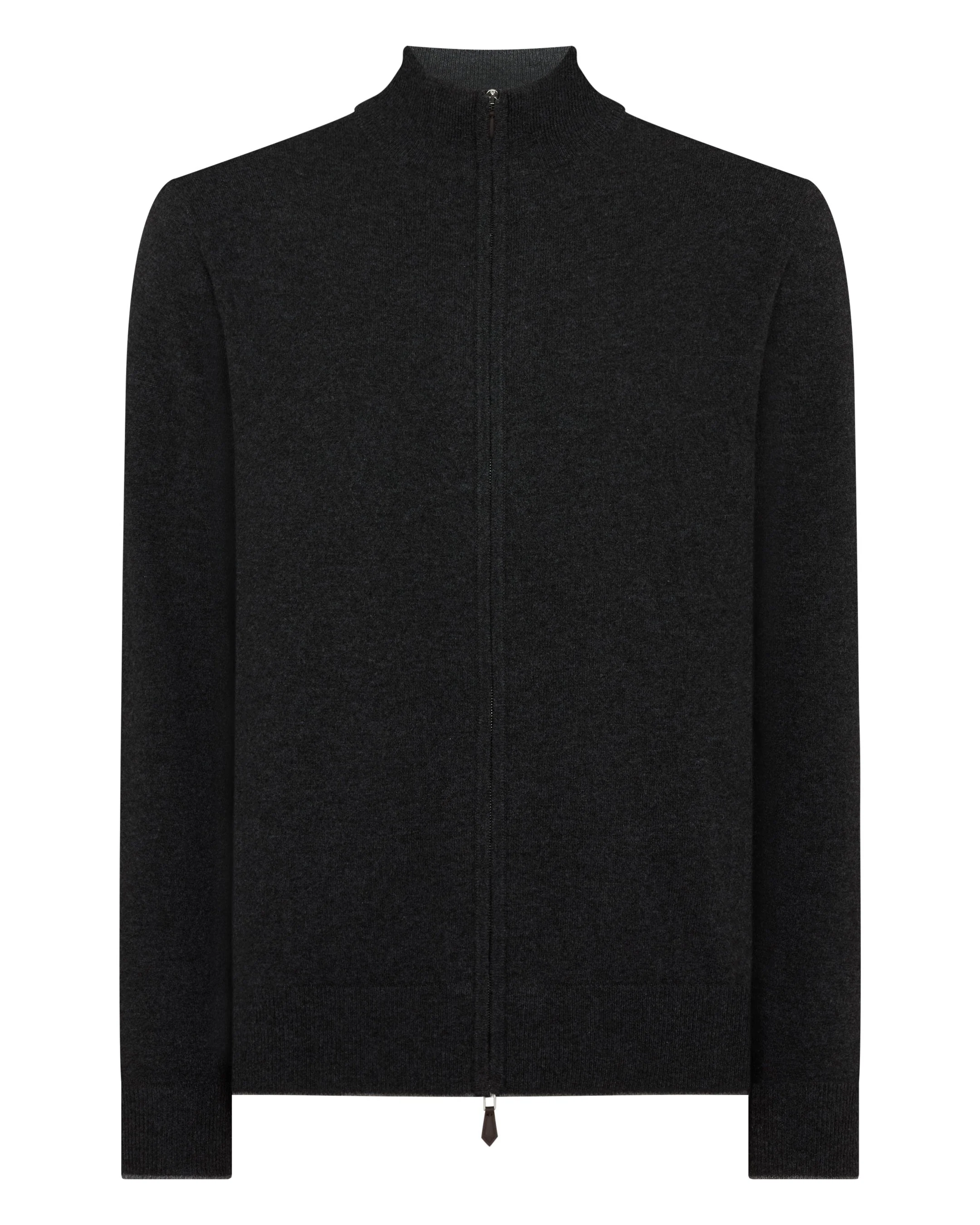 Men's Knightsbridge Full Zip Cashmere Jumper Deep Charcoal Grey