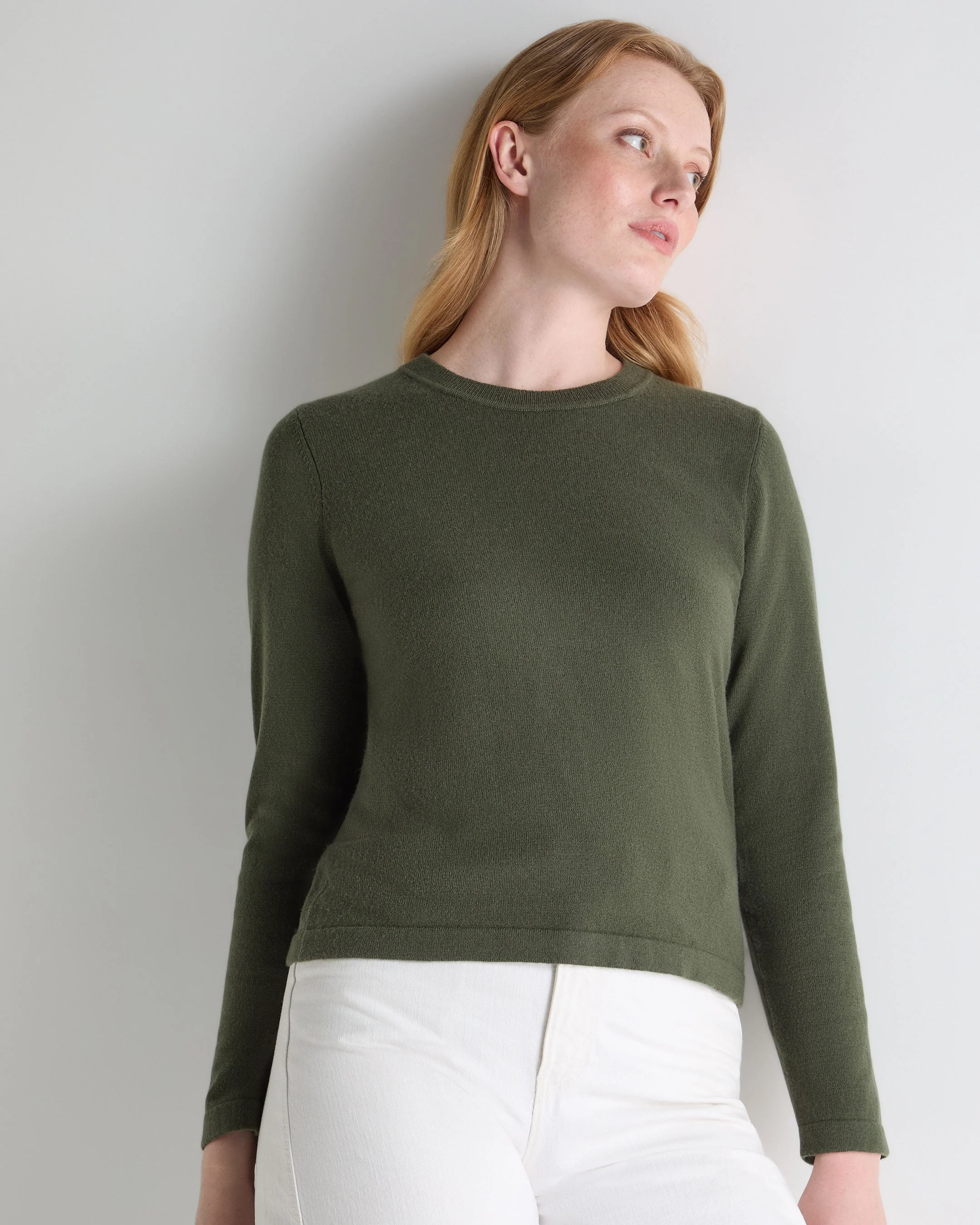 Women's Hallie Round Neck Cashmere Sweater Army Green