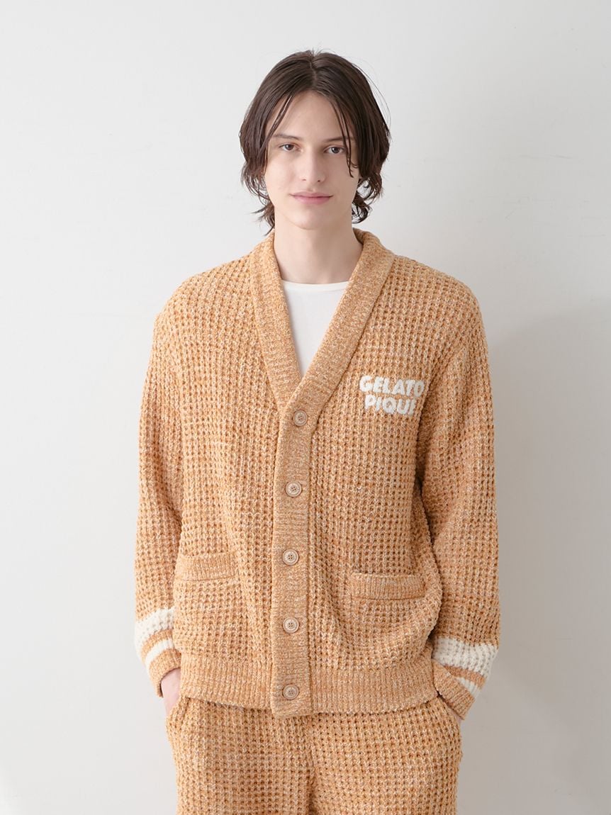 Mens Melange Waffle Knit Cardigan
