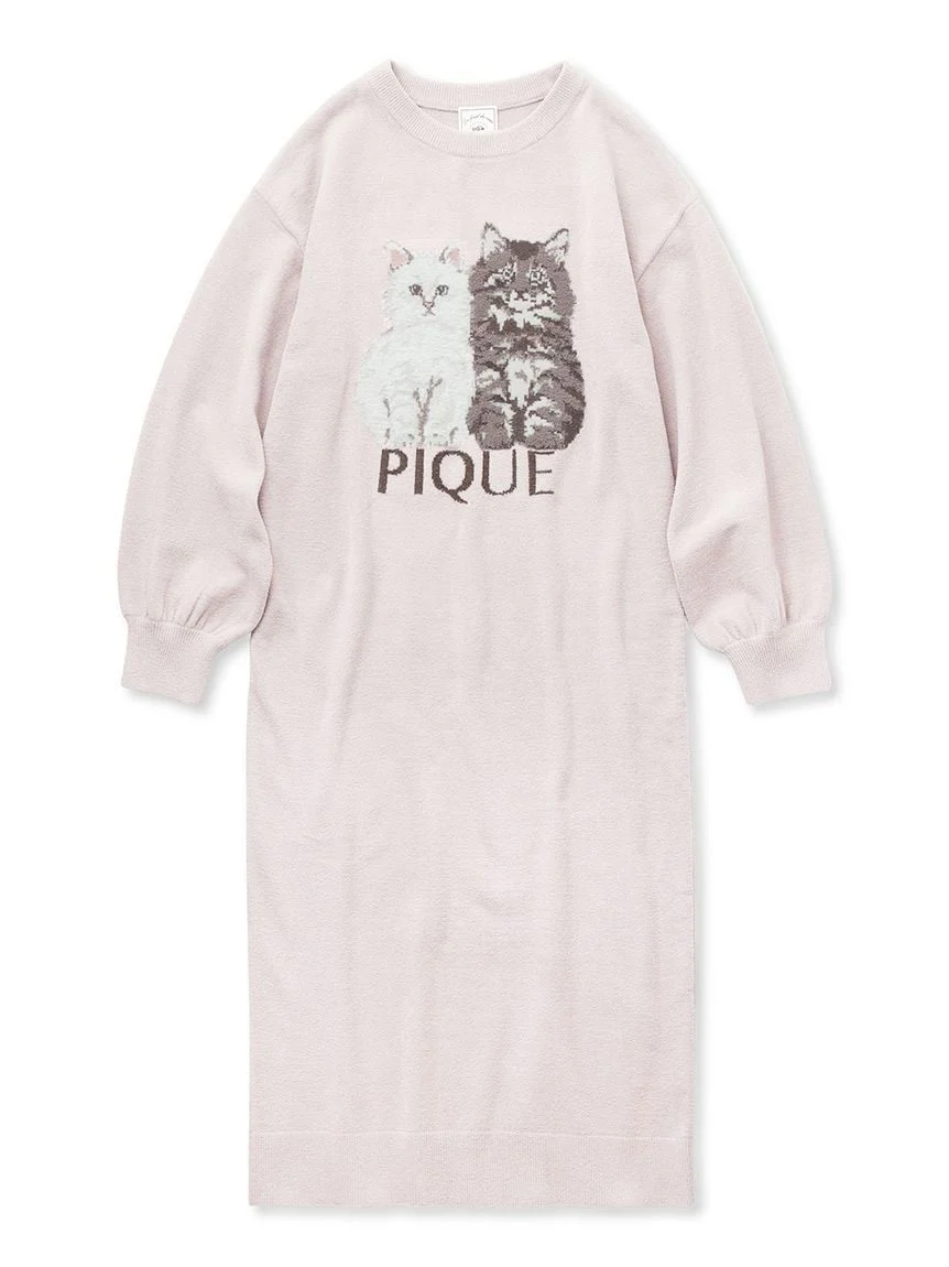 Airy Moco Twin Cats Jacquard Dress