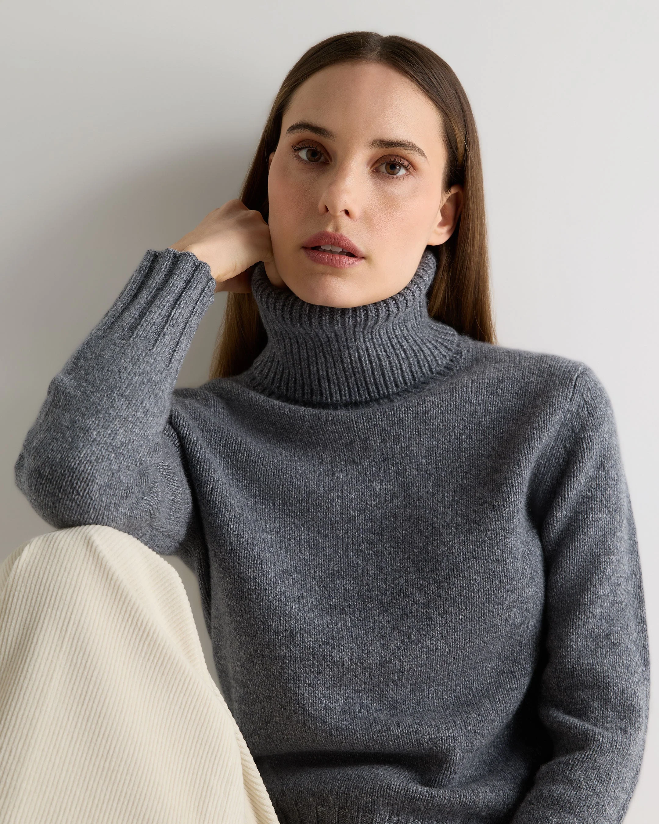 Women's Hazel Chunky Turtle Neck Cashmere Sweater Grey Melange