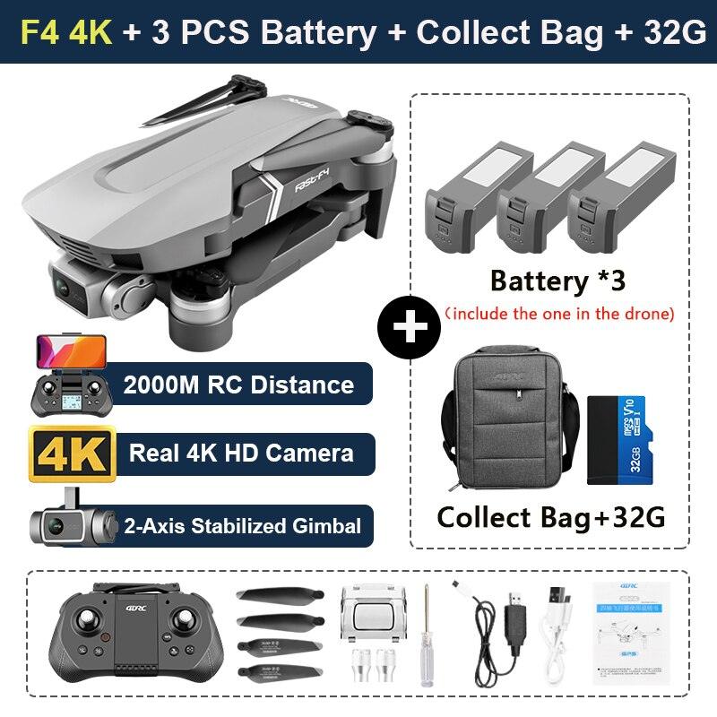 F4 Drone - 4K HD Professional 2-Axis Gimbal Brushless RC Dron GPS 5G WIFI 2KM Flight Distance FPV Foldable Quadcopter VS SG907 MAX Professional Camera Drone