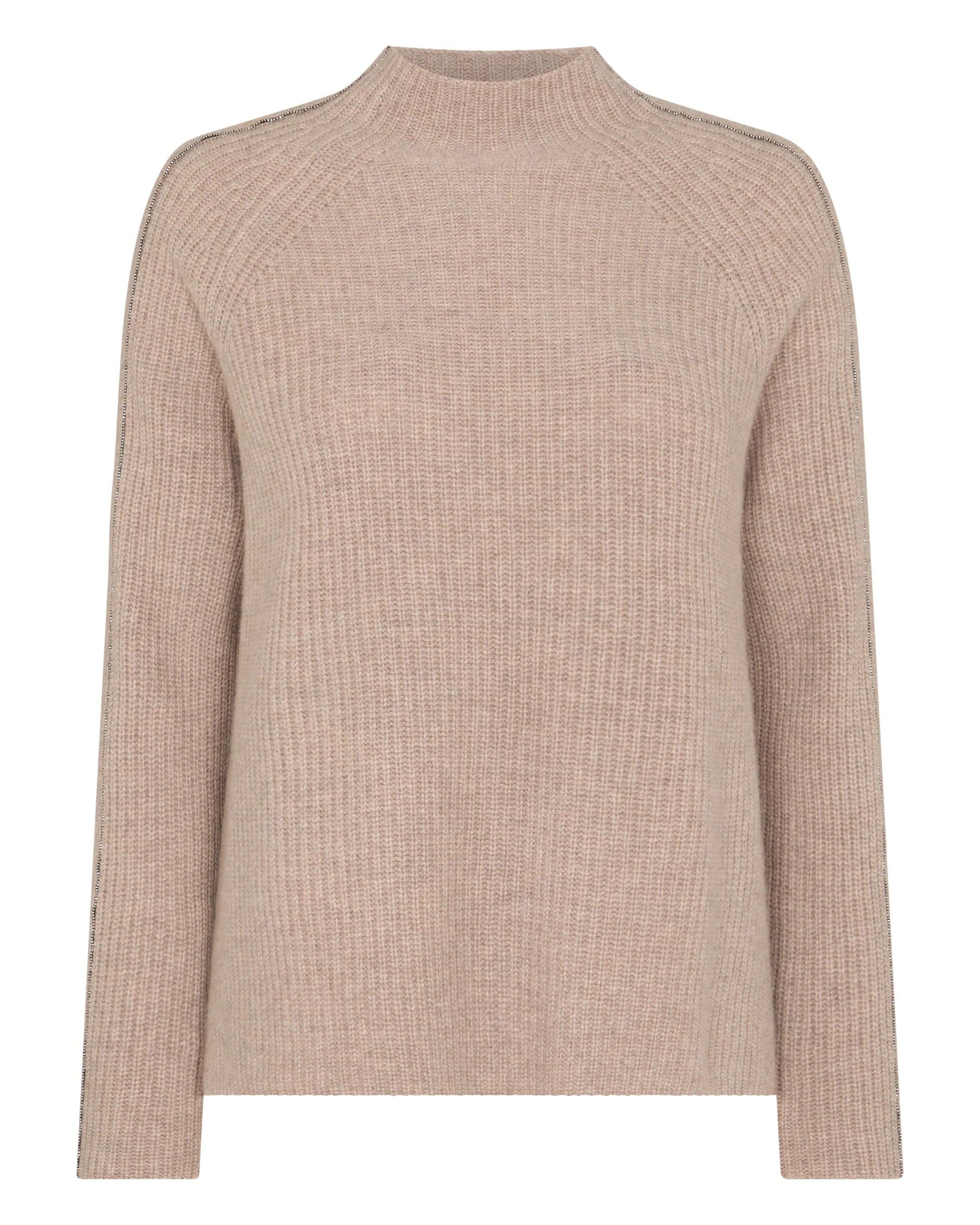 Women's Metal Funnel Neck Cashmere Sweater Oatmeal Brown