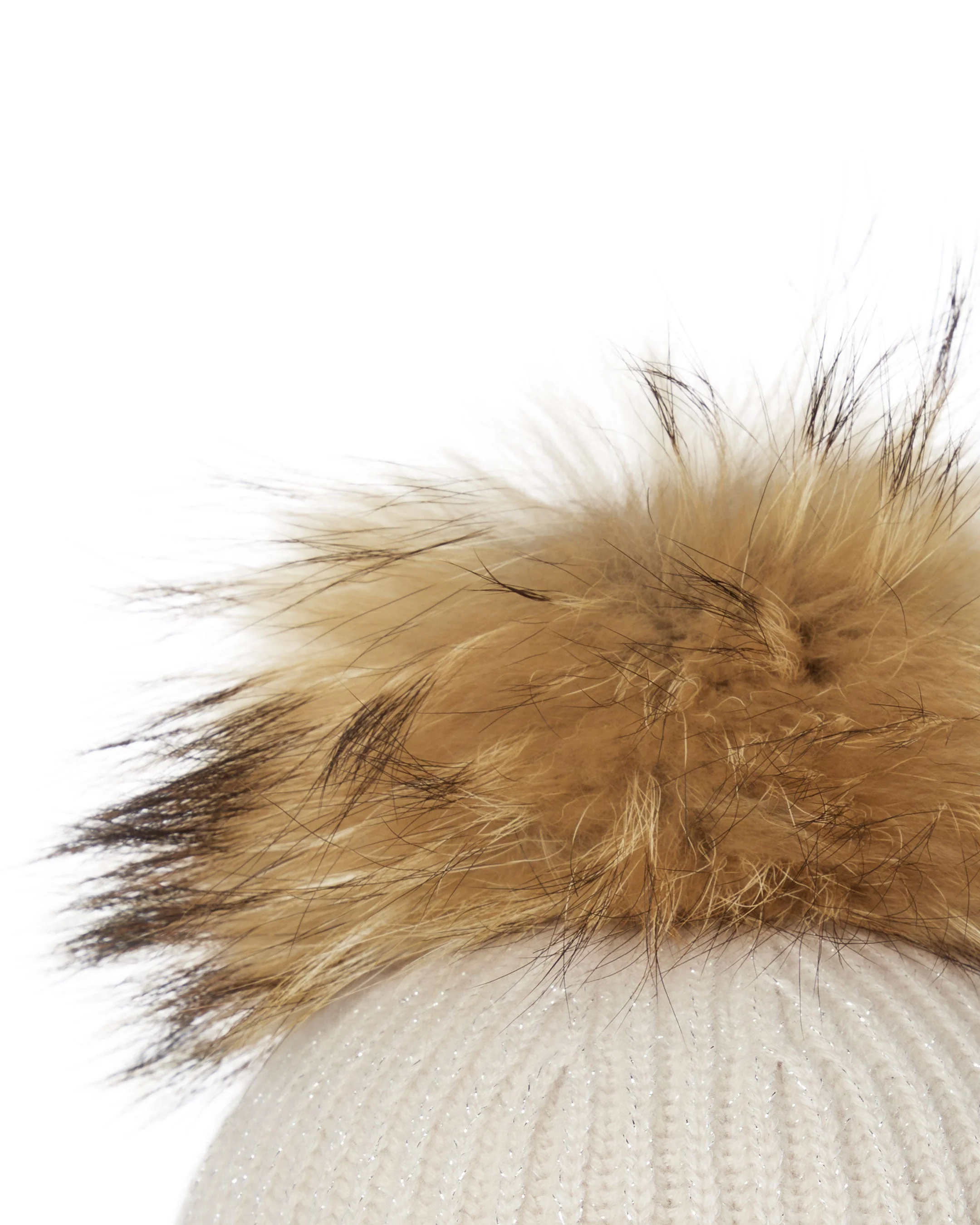 Women's Ribbed Cashmere Hat With Detachable Pom Ecru White Sparkle