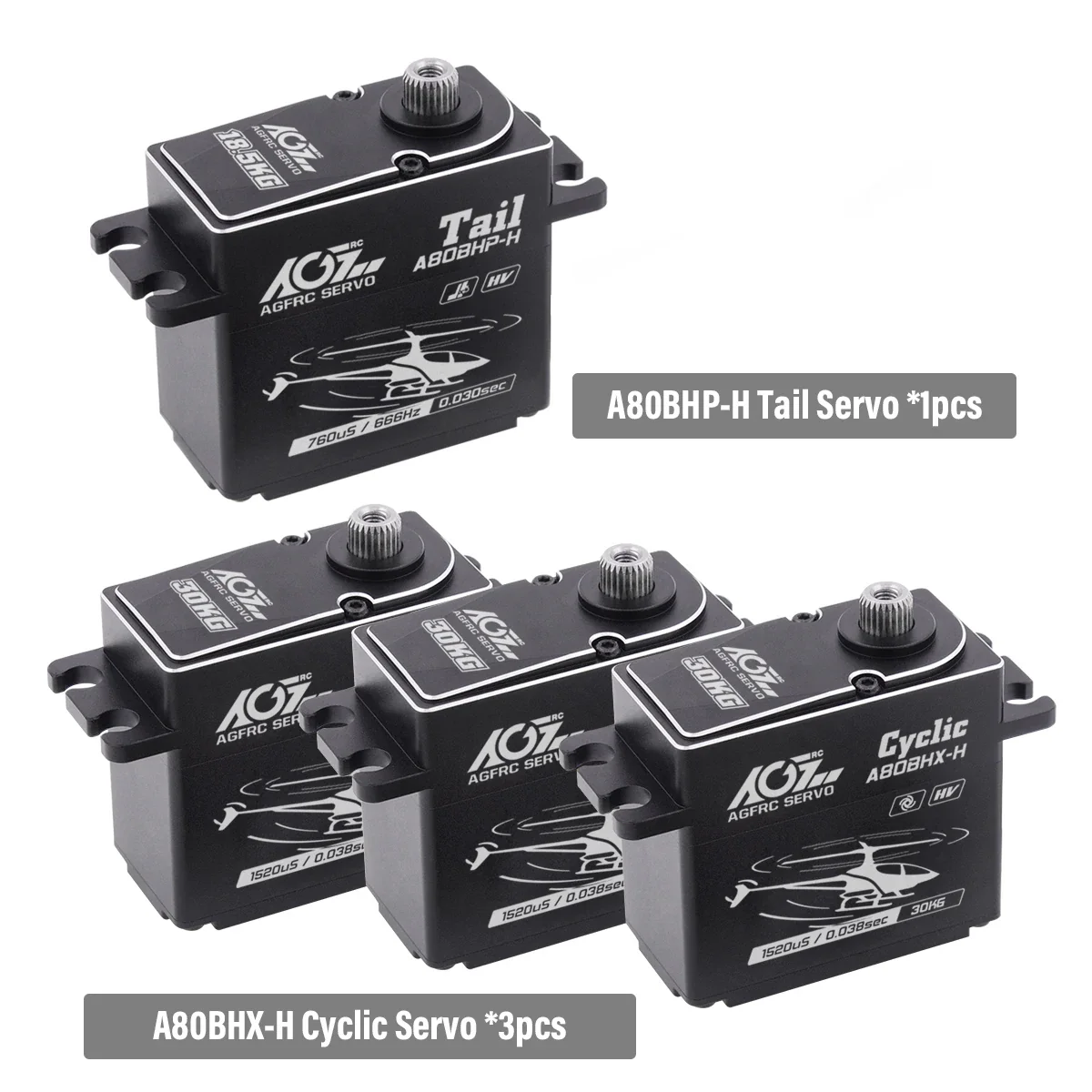 AGFRC A80BHX-H - 30KG 0.038Sec 25T Aluminum Case  High Torque HV Brushless Cyclic Servo For 570-800 Class Helicopter Swash Plate