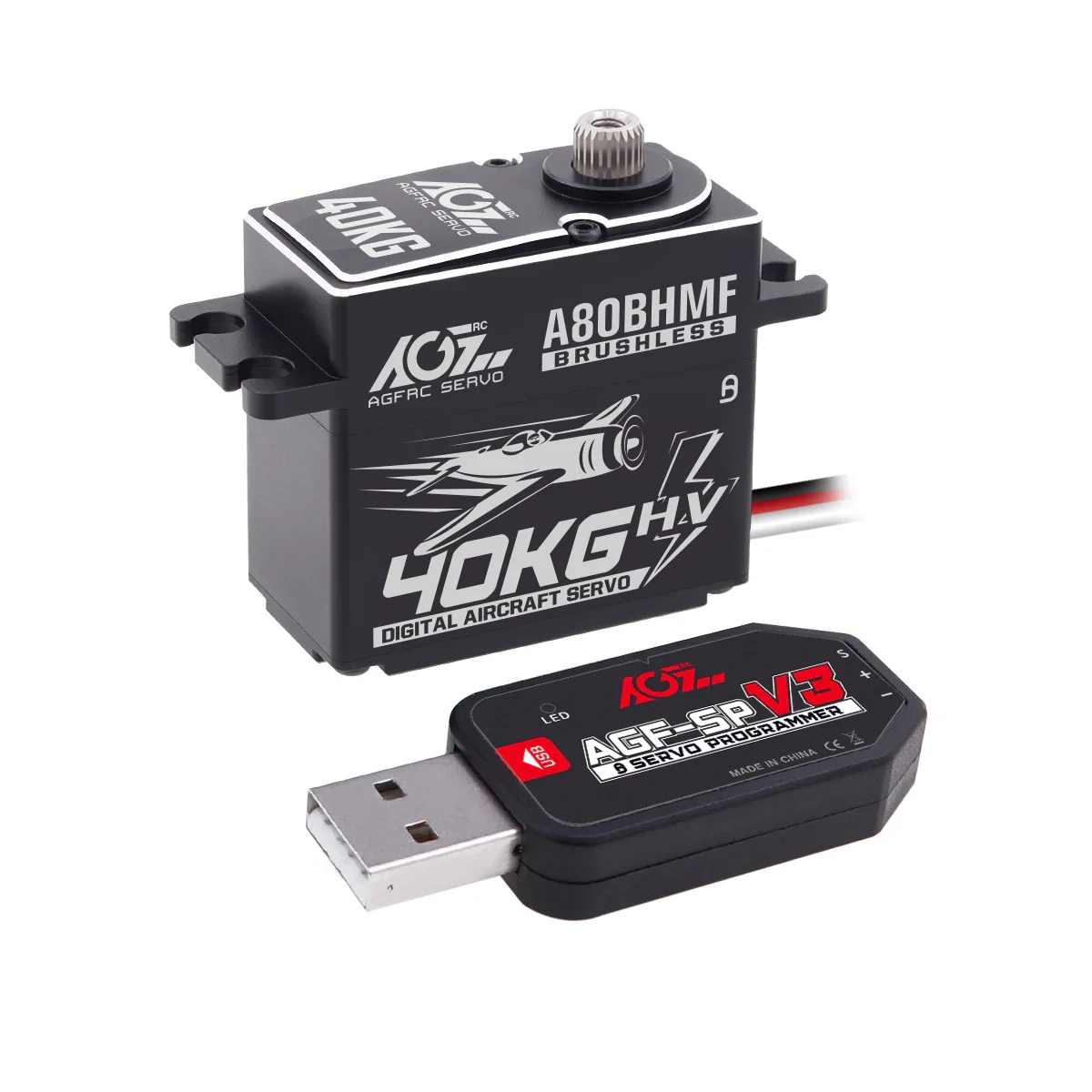 AGFRC A80BHMF -  40kg Aircraft Servo  Programmable Steel + Titanium Gear Digital Brushless Standard Servo For 30-200CC RC Airplane