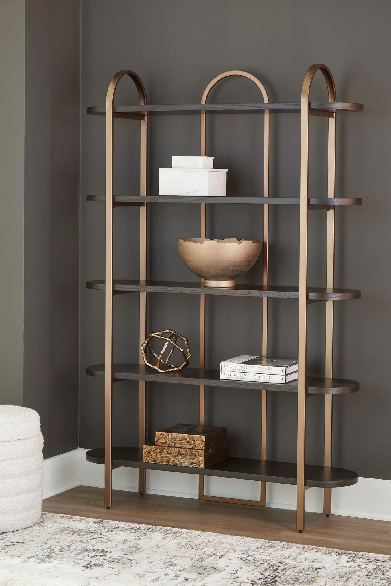 Brentmour - Bookcase - Brown / Gold Finish