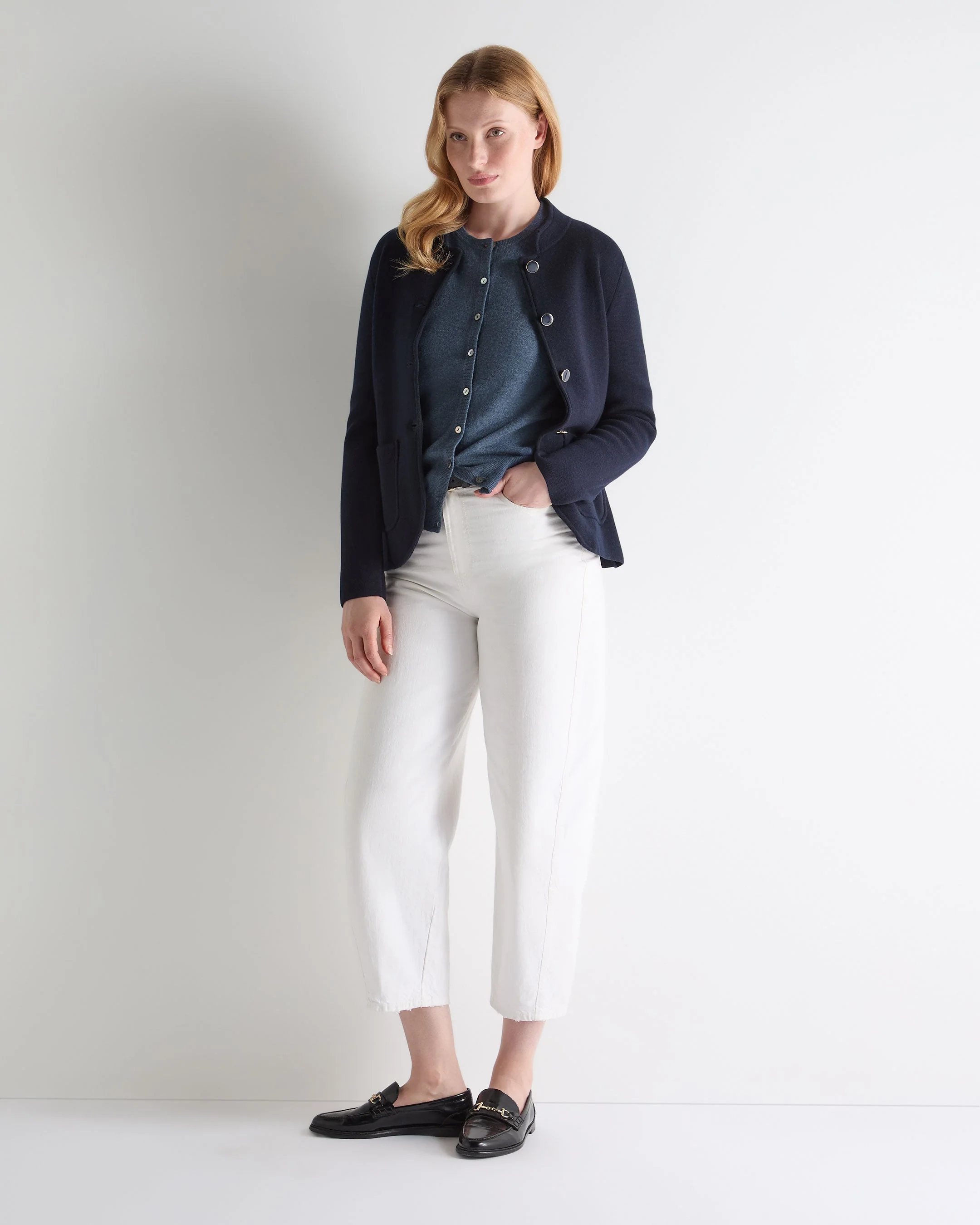 Women's Olivia Round Neck Cashmere Cardigan Light Denim Blue