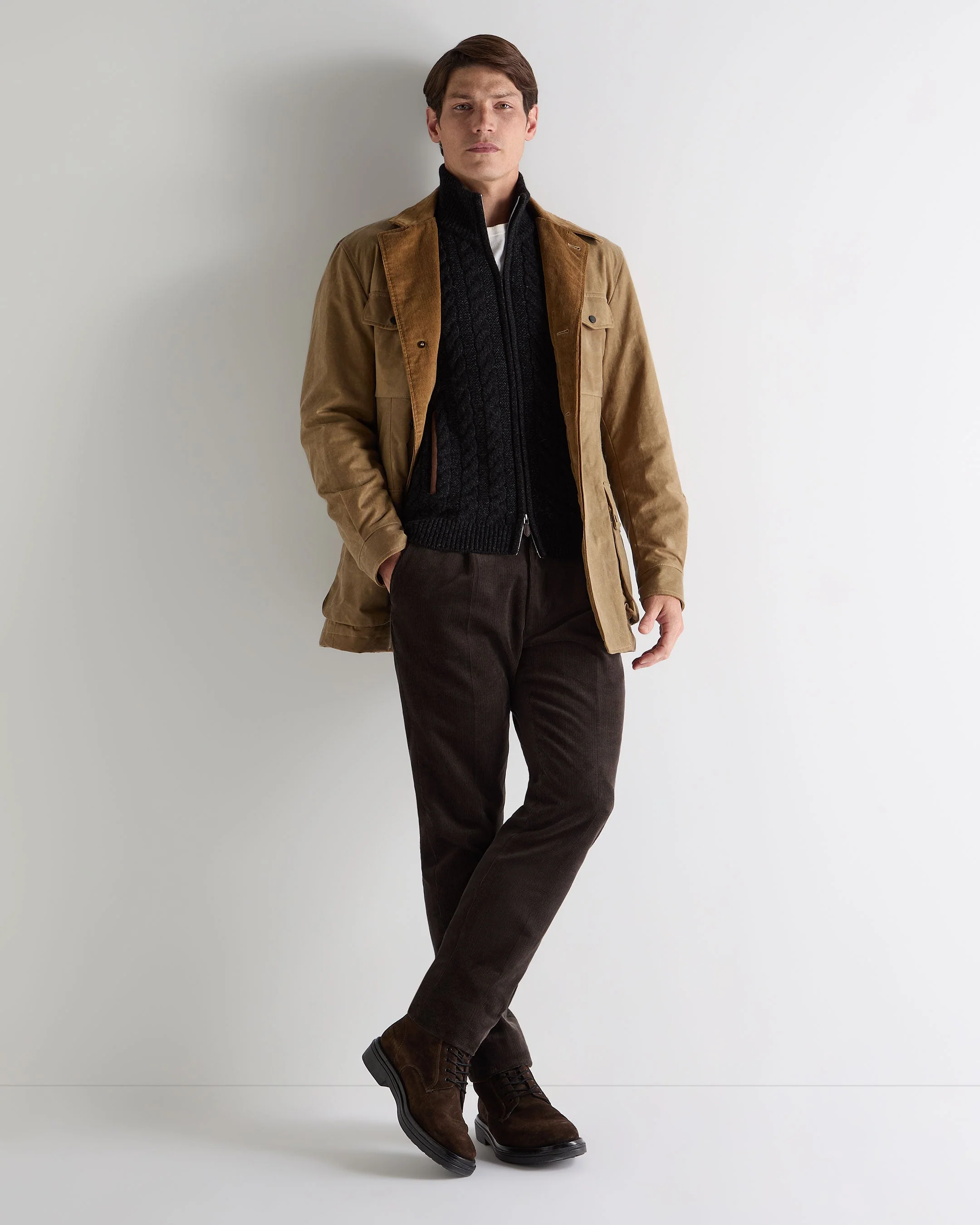 Men's Richmond Cable Cashmere Cardigan Charcoal Grey Melange