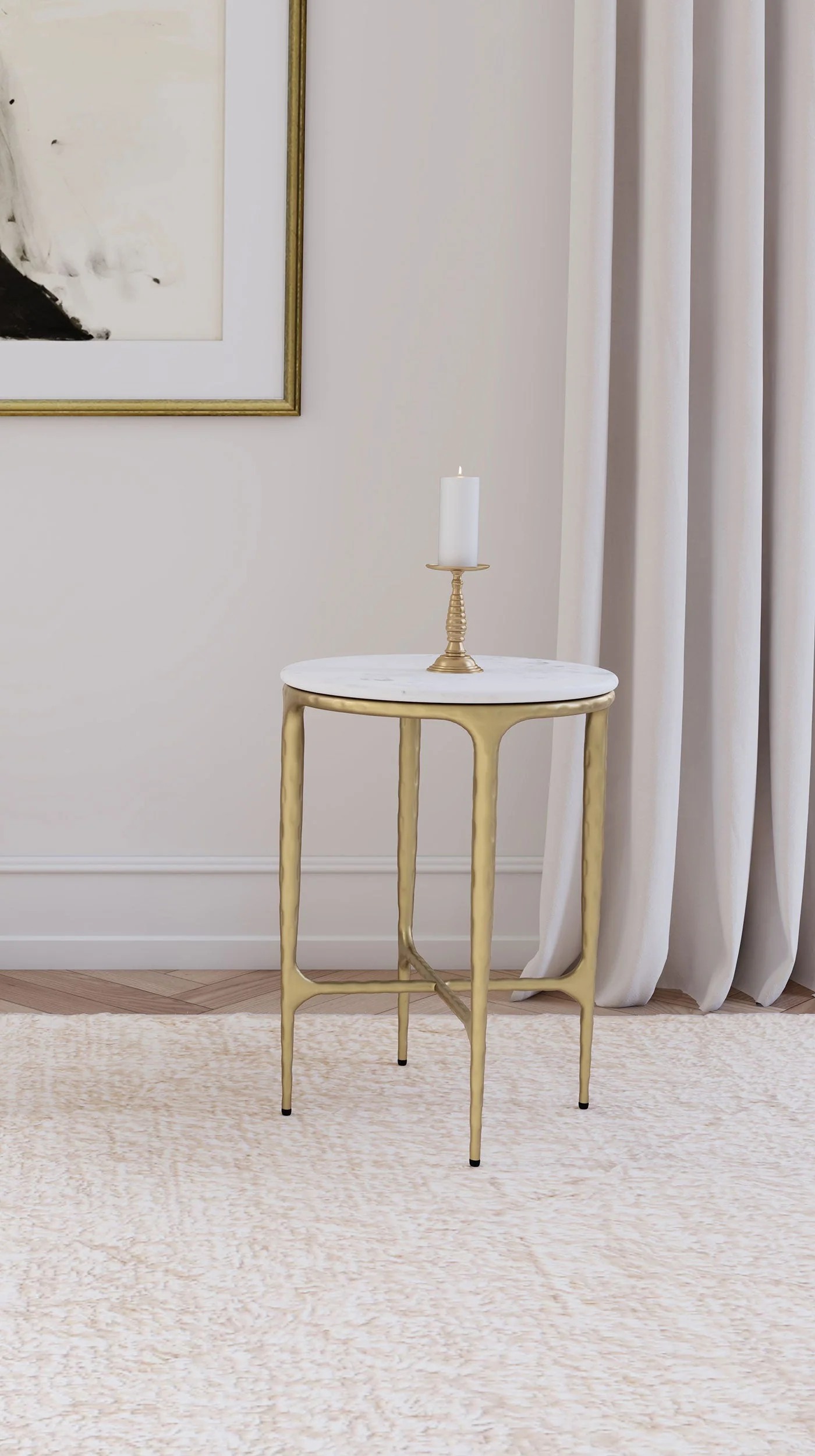 Baldwin Rectangular Marble Top Side Table White and Gold