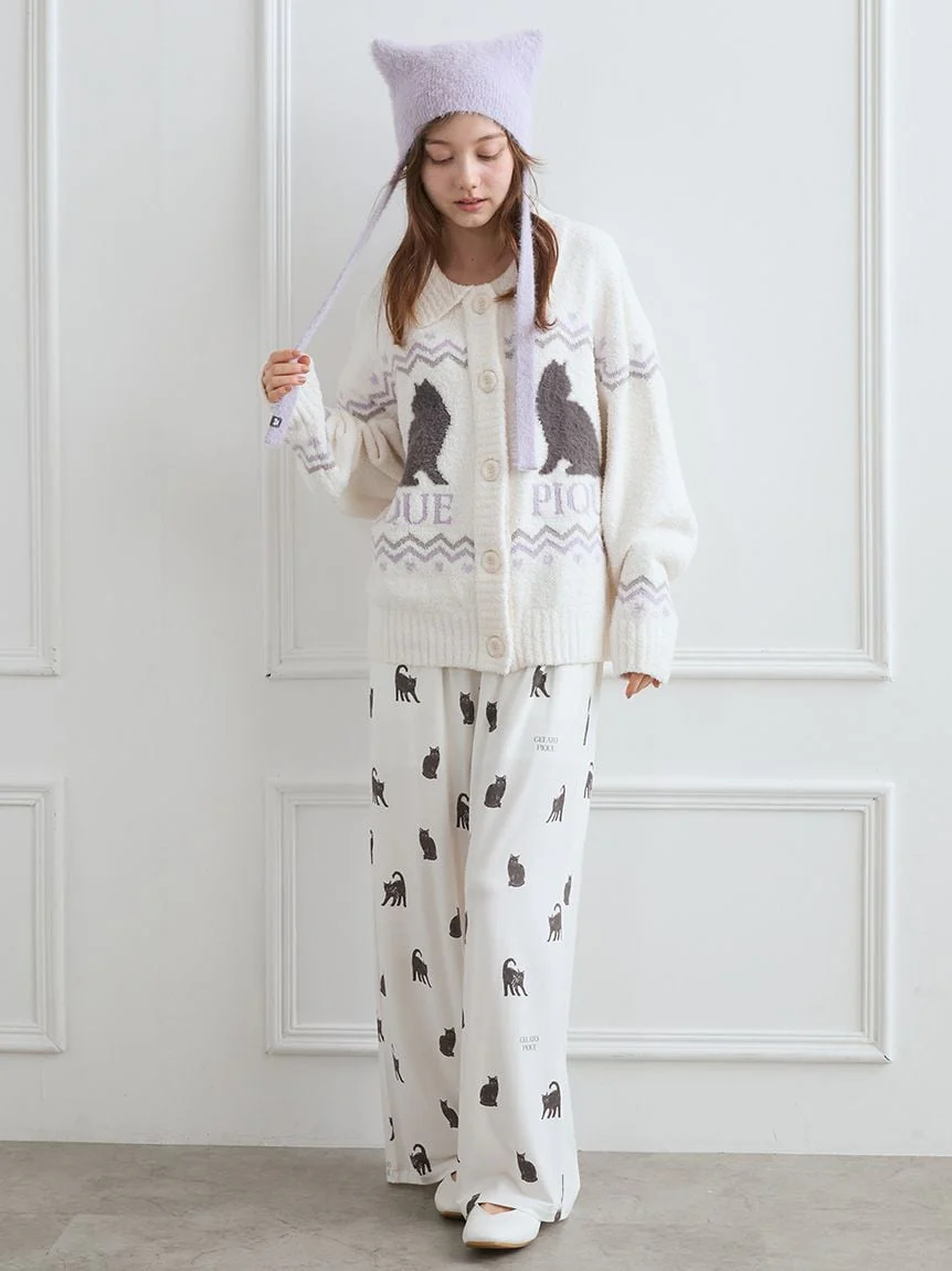 Black Cat Jacquard Collar Cardigan