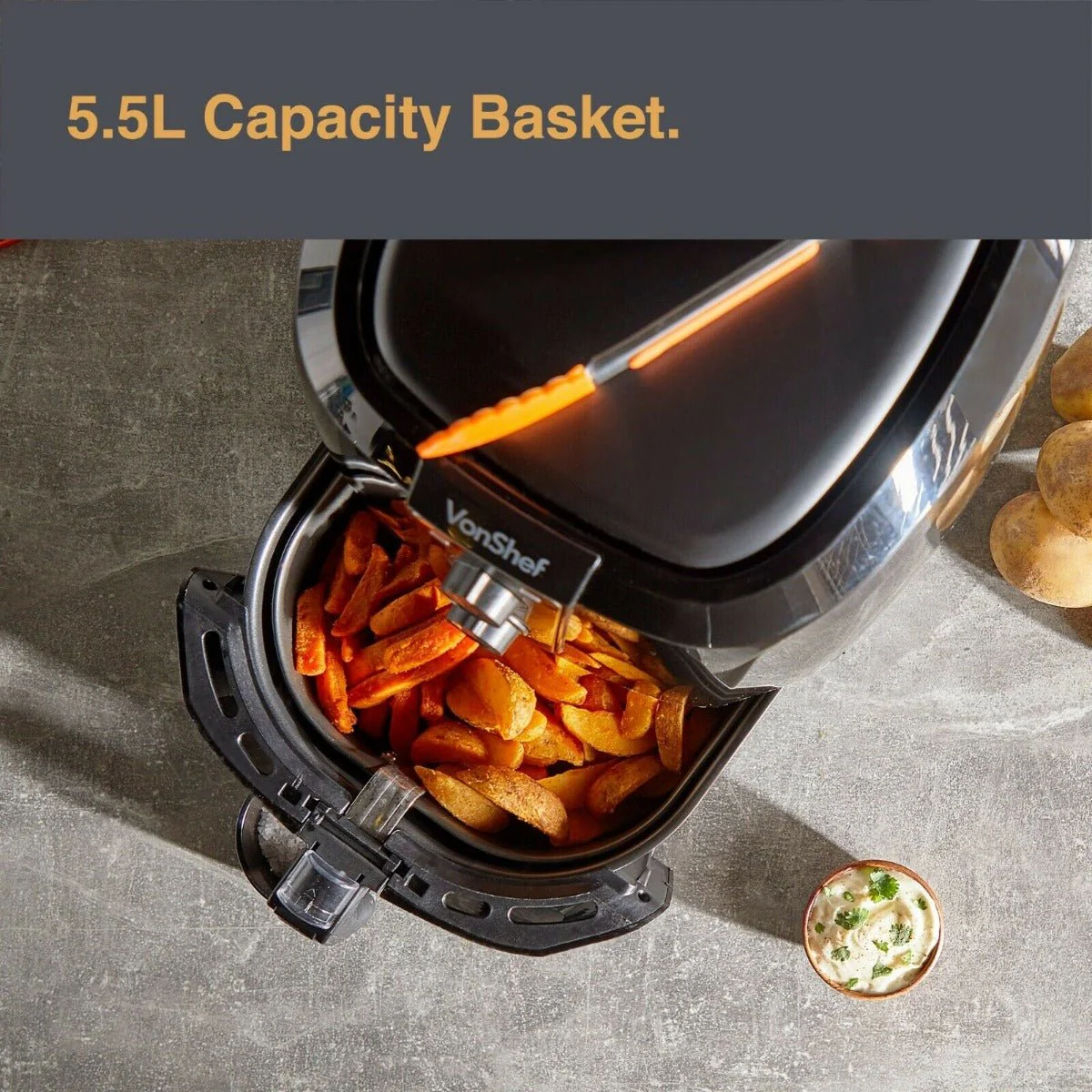 Vonhaus 220 volt Air Fryer 2000156 5.5 Liter Large Capacity Basket 1800 Watts 220v 240 volts 50 hz