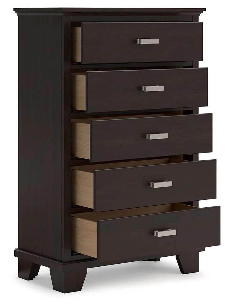 Covetown - Five Drawer Chest - Dark Brown