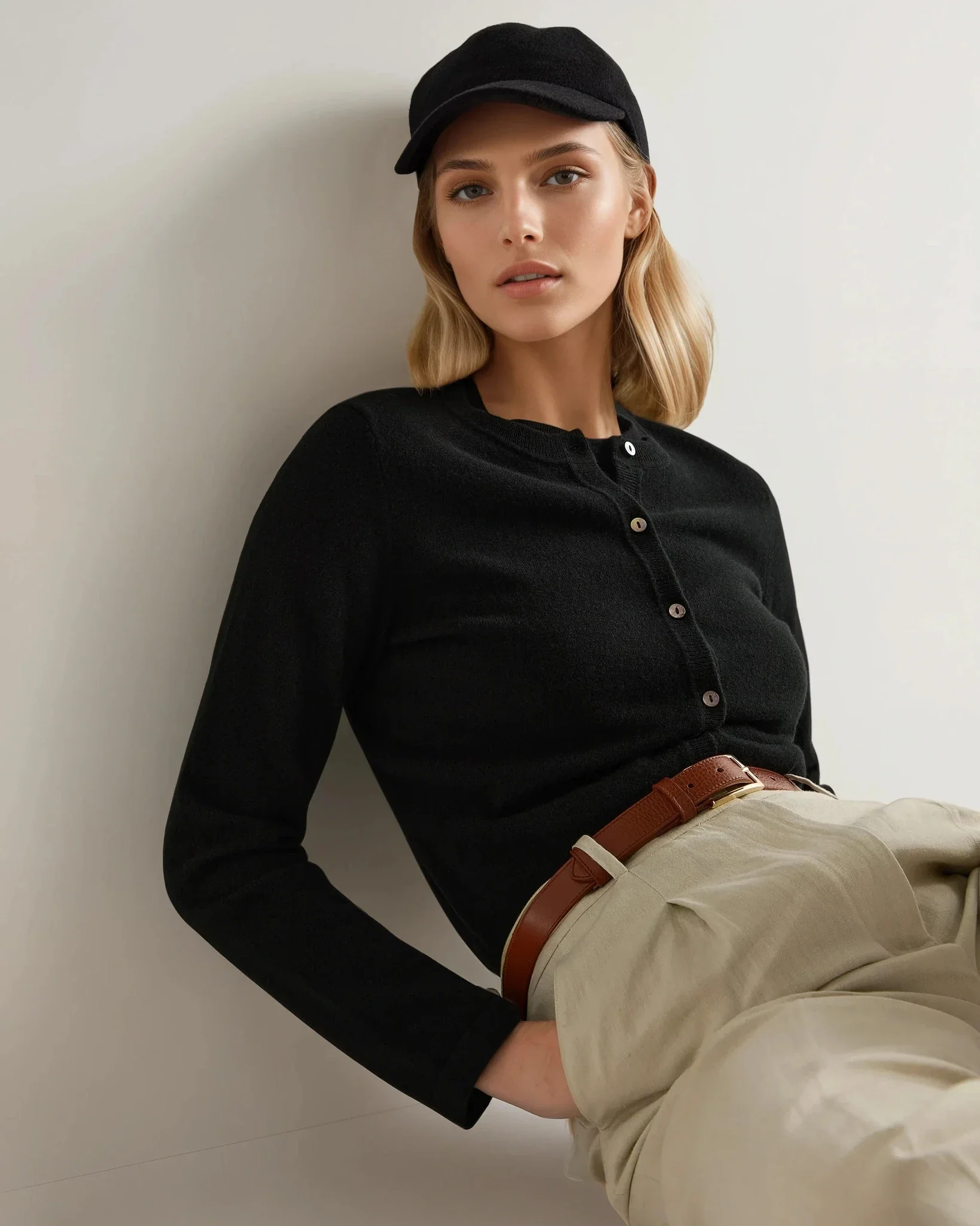 Women's Hallie Round Neck Cashmere Cardigan Black