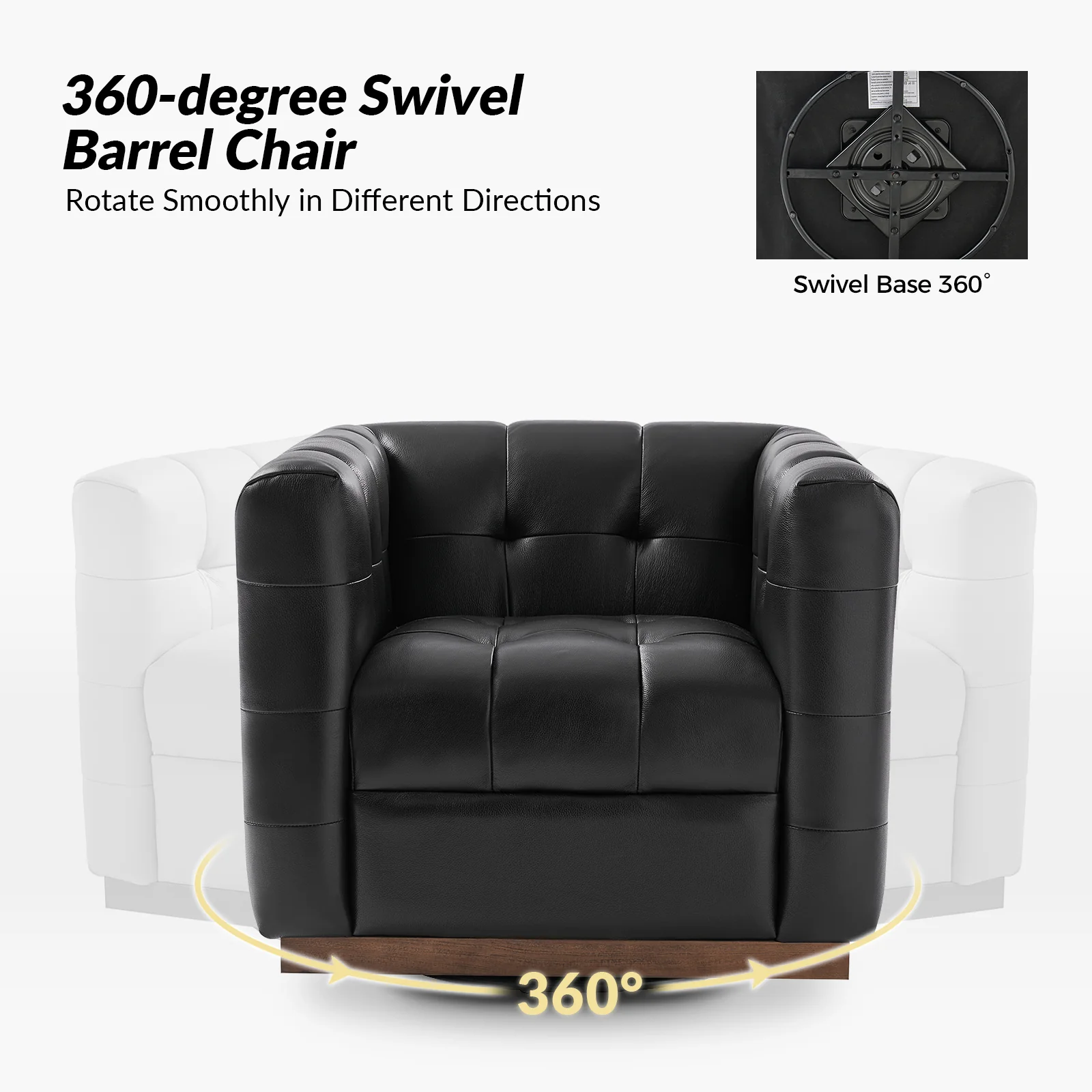 Arnold Genuine Leather Swivel Club Chair in Black