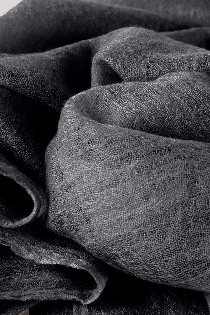 Handwoven Pure Cashmere Scarf Shawl in Midnight Black